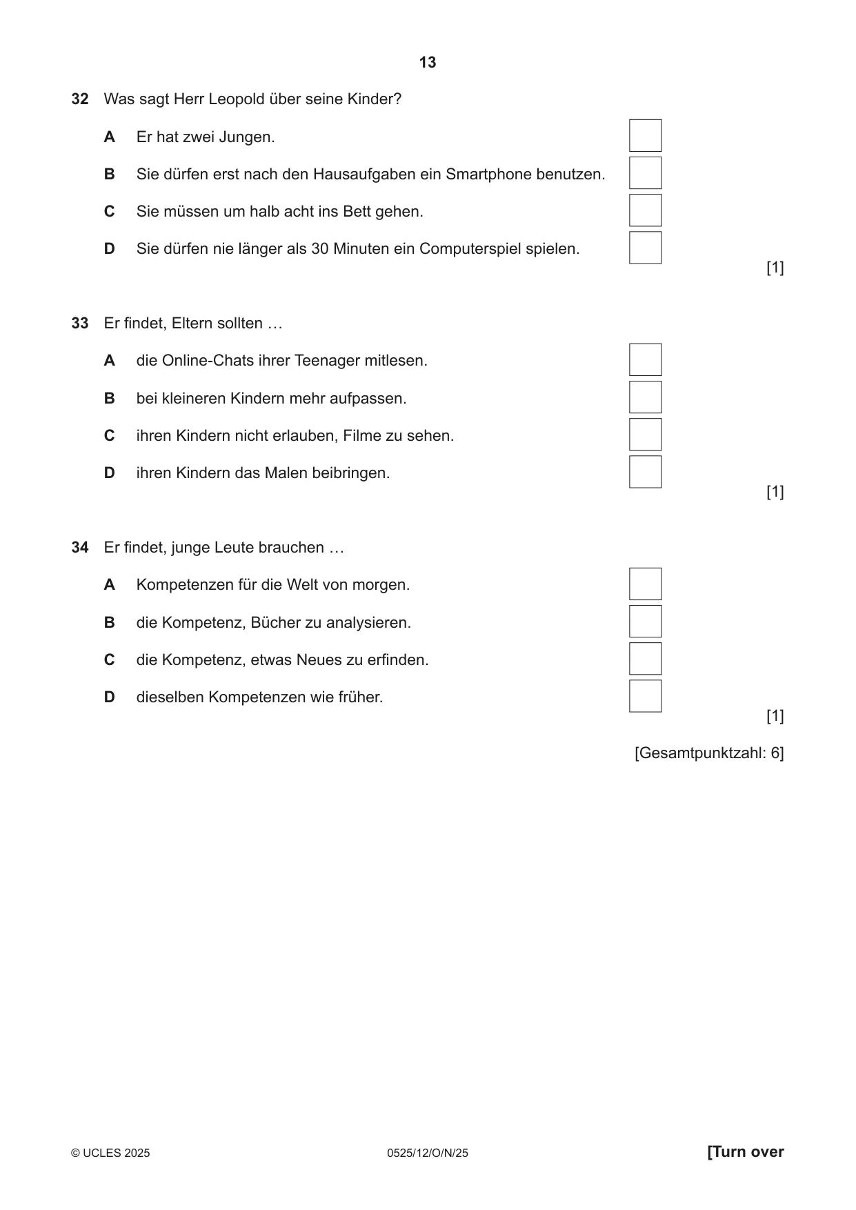 Cambridge IGCSE German - Foreign Language 0525 2025 Oct/Nov Paper 1 · Variant 2 question paper, page 13 of 16