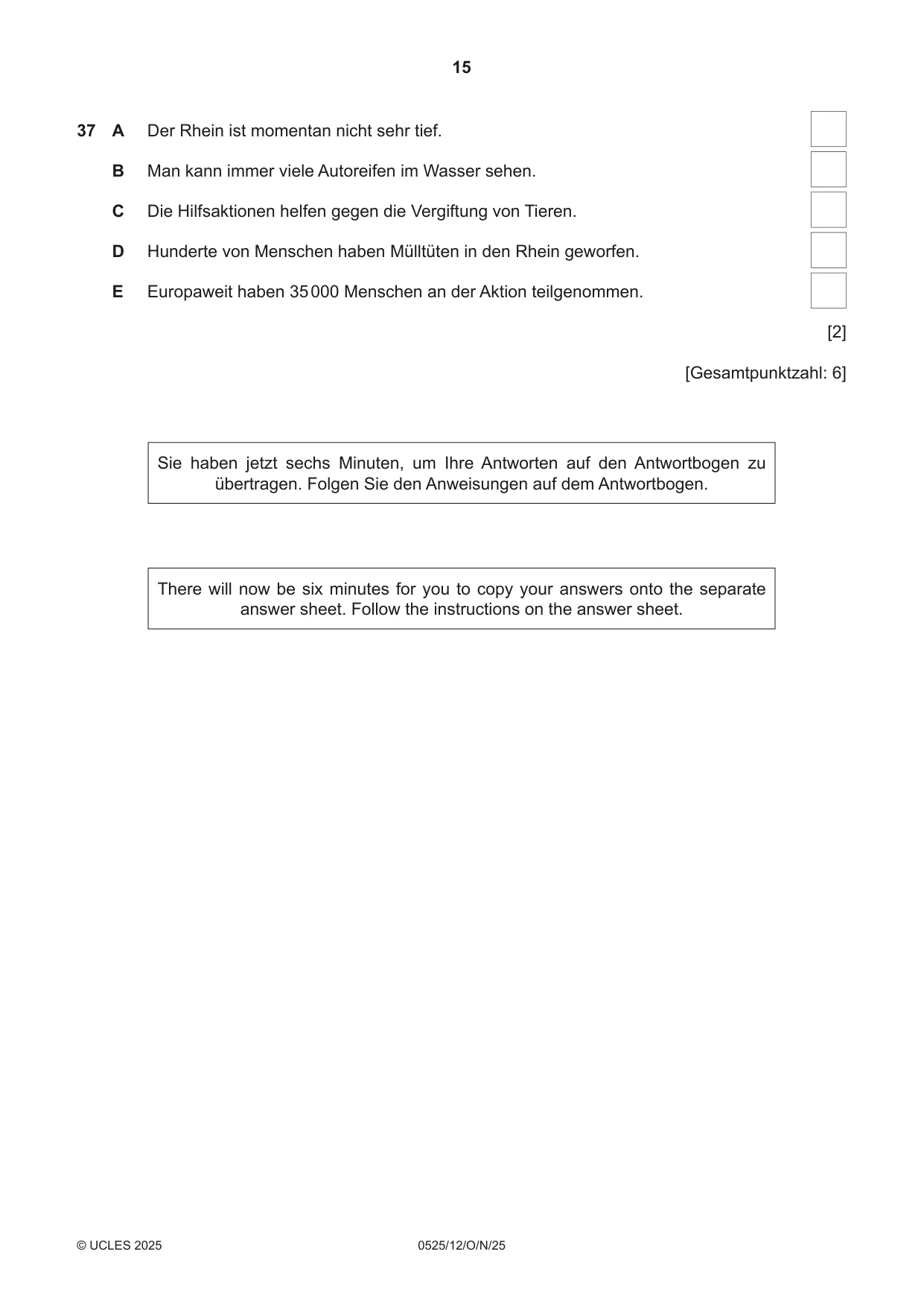 Cambridge IGCSE German - Foreign Language 0525 2025 Oct/Nov Paper 1 · Variant 2 question paper, page 15 of 16