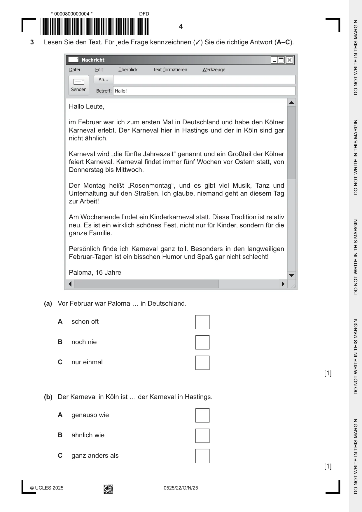 Cambridge IGCSE German - Foreign Language 0525 2025 Oct/Nov Paper 2 · Variant 2 question paper, page 4 of 12