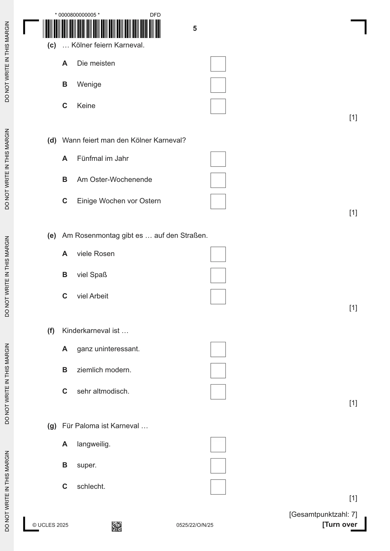 Cambridge IGCSE German - Foreign Language 0525 2025 Oct/Nov Paper 2 · Variant 2 question paper, page 5 of 12