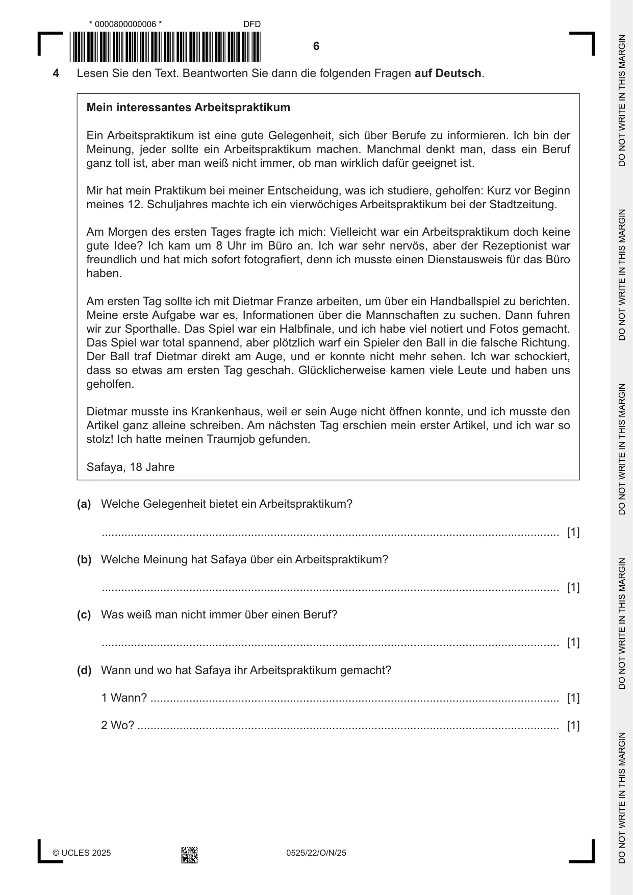Cambridge IGCSE German - Foreign Language 0525 2025 Oct/Nov Paper 2 · Variant 2 question paper, page 6 of 12