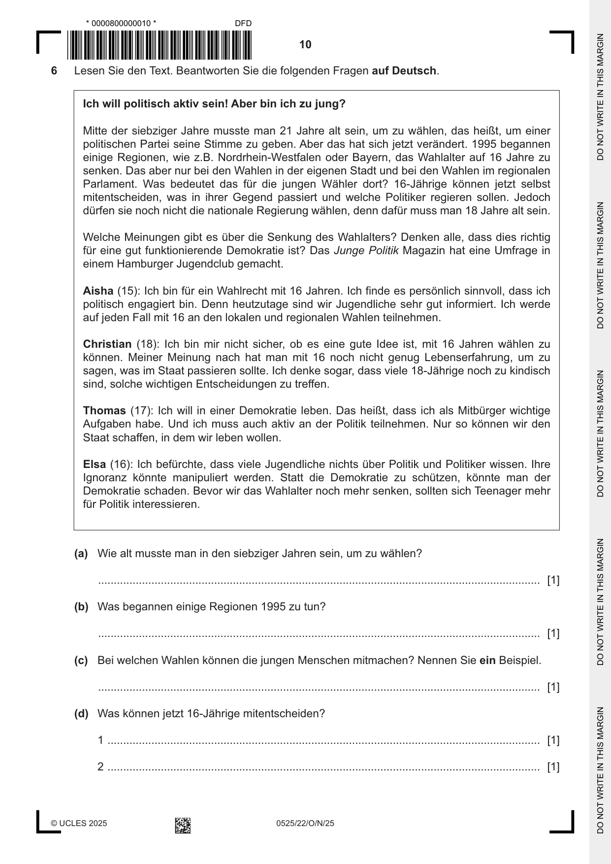 Cambridge IGCSE German - Foreign Language 0525 2025 Oct/Nov Paper 2 · Variant 2 question paper, page 10 of 12