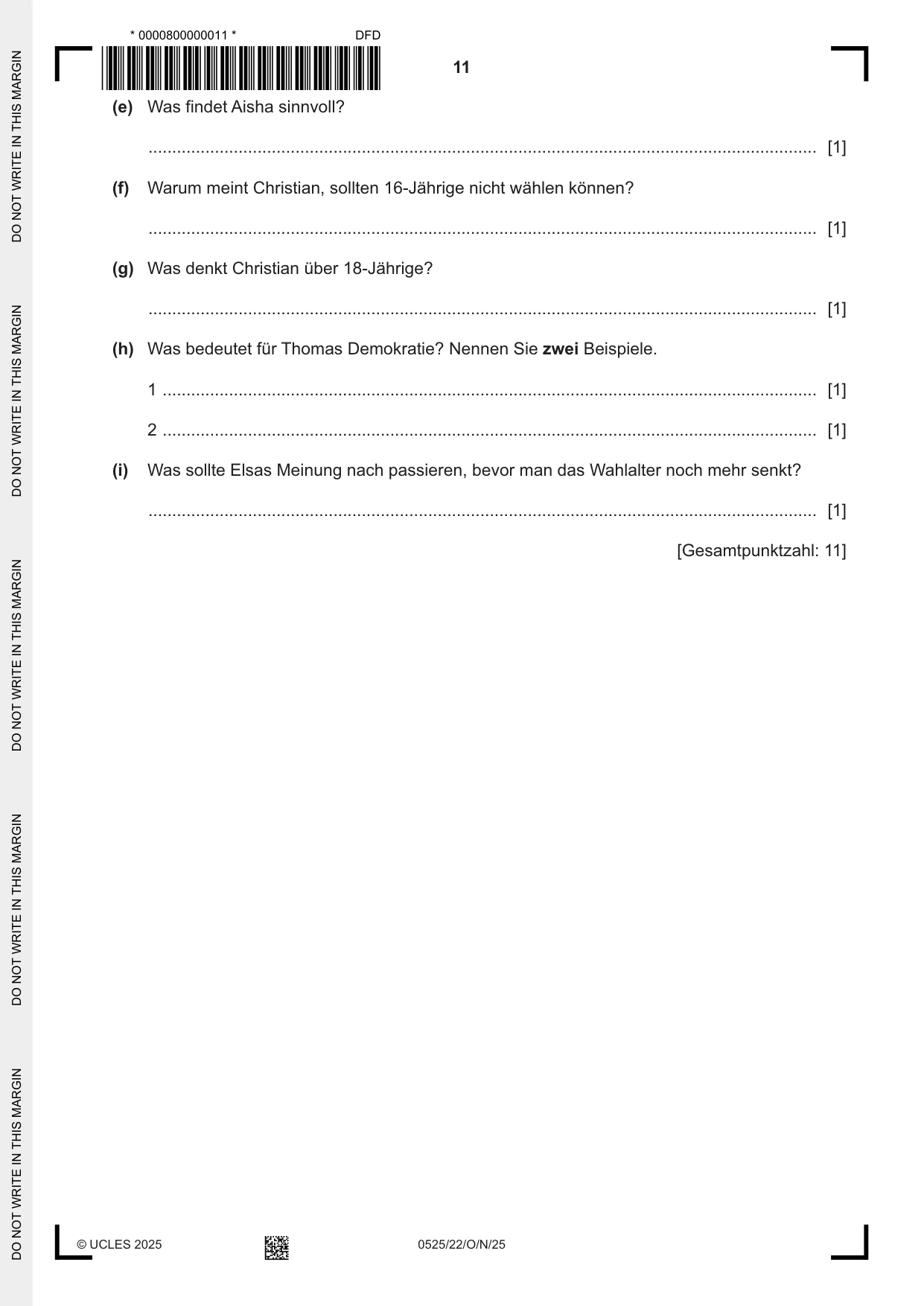 Cambridge IGCSE German - Foreign Language 0525 2025 Oct/Nov Paper 2 · Variant 2 question paper, page 11 of 12