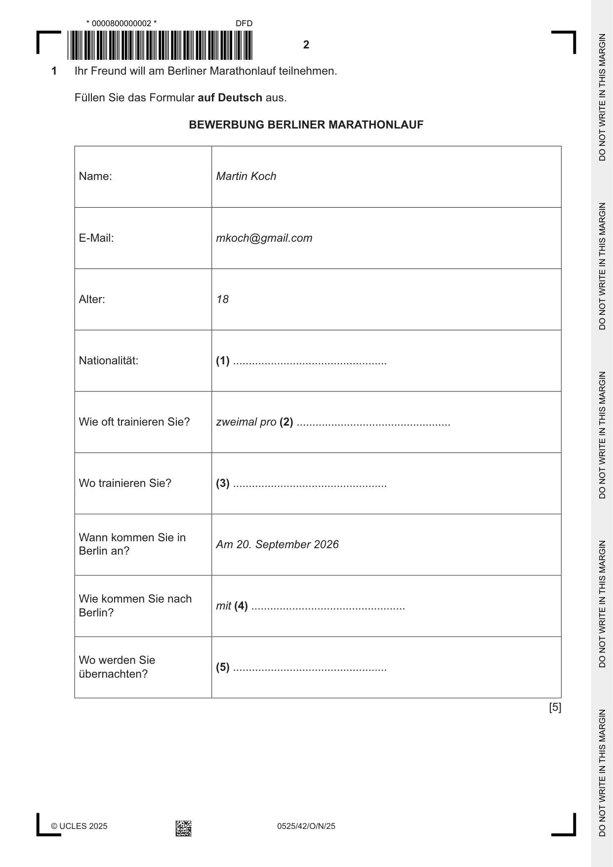 Cambridge IGCSE German - Foreign Language 0525 2025 Oct/Nov Paper 4 · Variant 2 question paper, page 2 of 8
