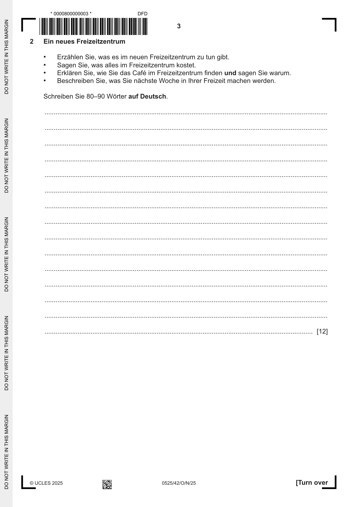 Cambridge IGCSE German - Foreign Language 0525 2025 Oct/Nov Paper 4 · Variant 2 question paper, page 3 of 8