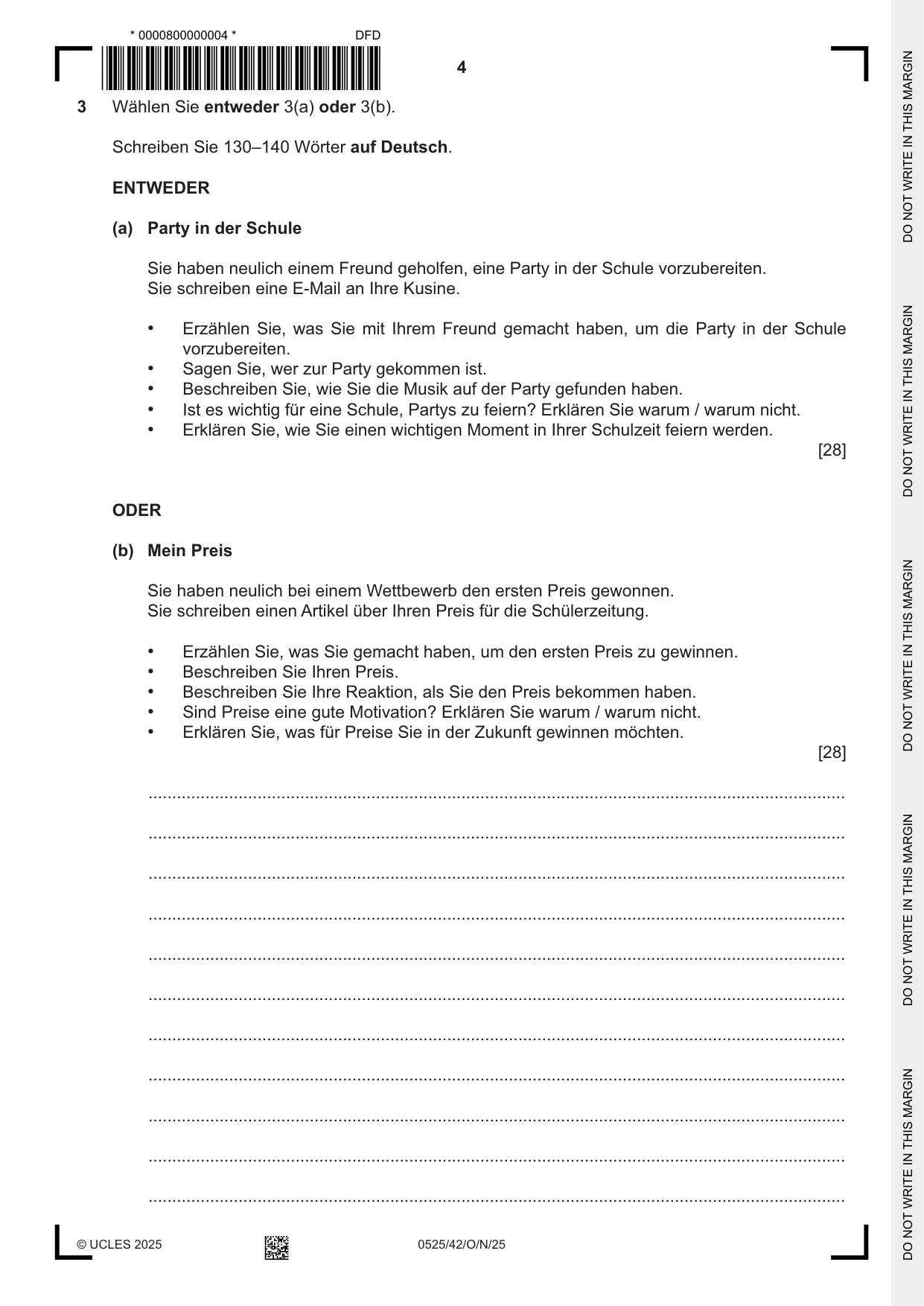 Cambridge IGCSE German - Foreign Language 0525 2025 Oct/Nov Paper 4 · Variant 2 question paper, page 4 of 8