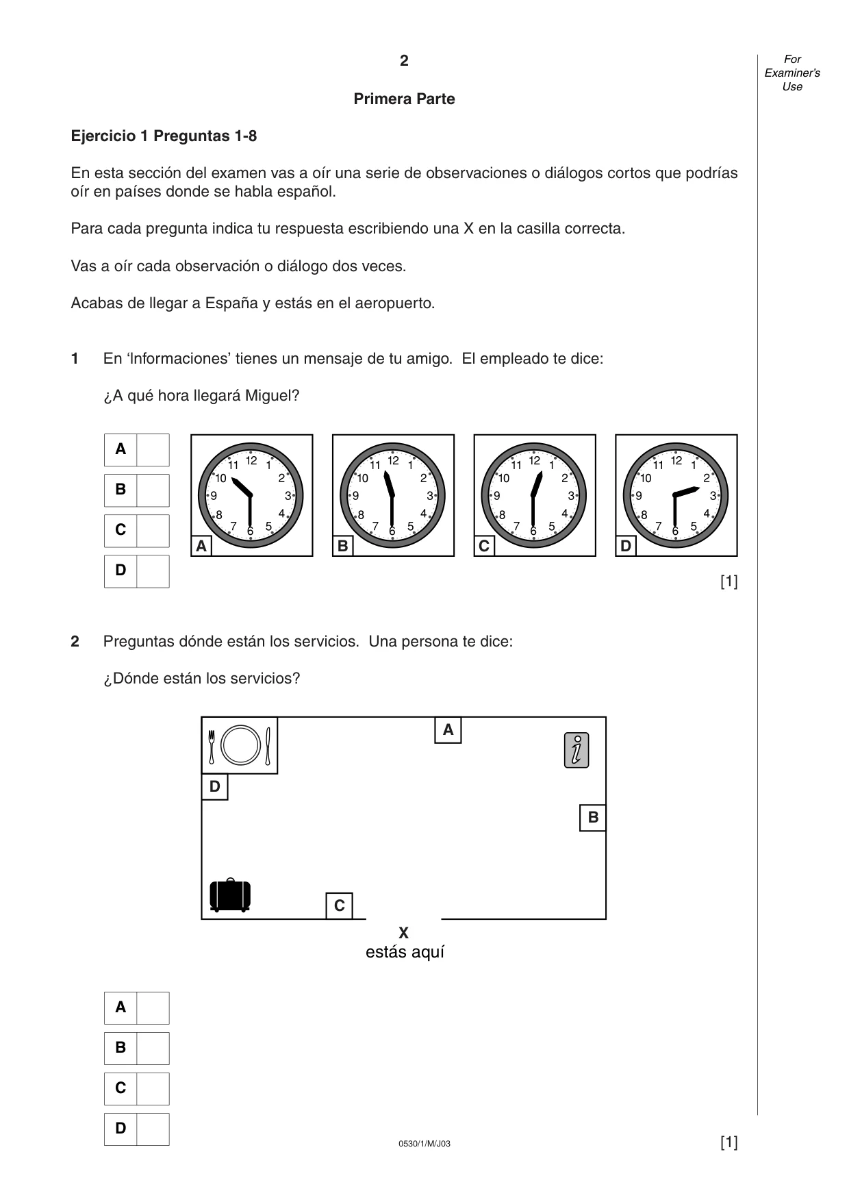 Cambridge IGCSE Spanish - Foreign Language 0530 2003 May/June Paper 1 · Variant 1 question paper, page 2 of 12