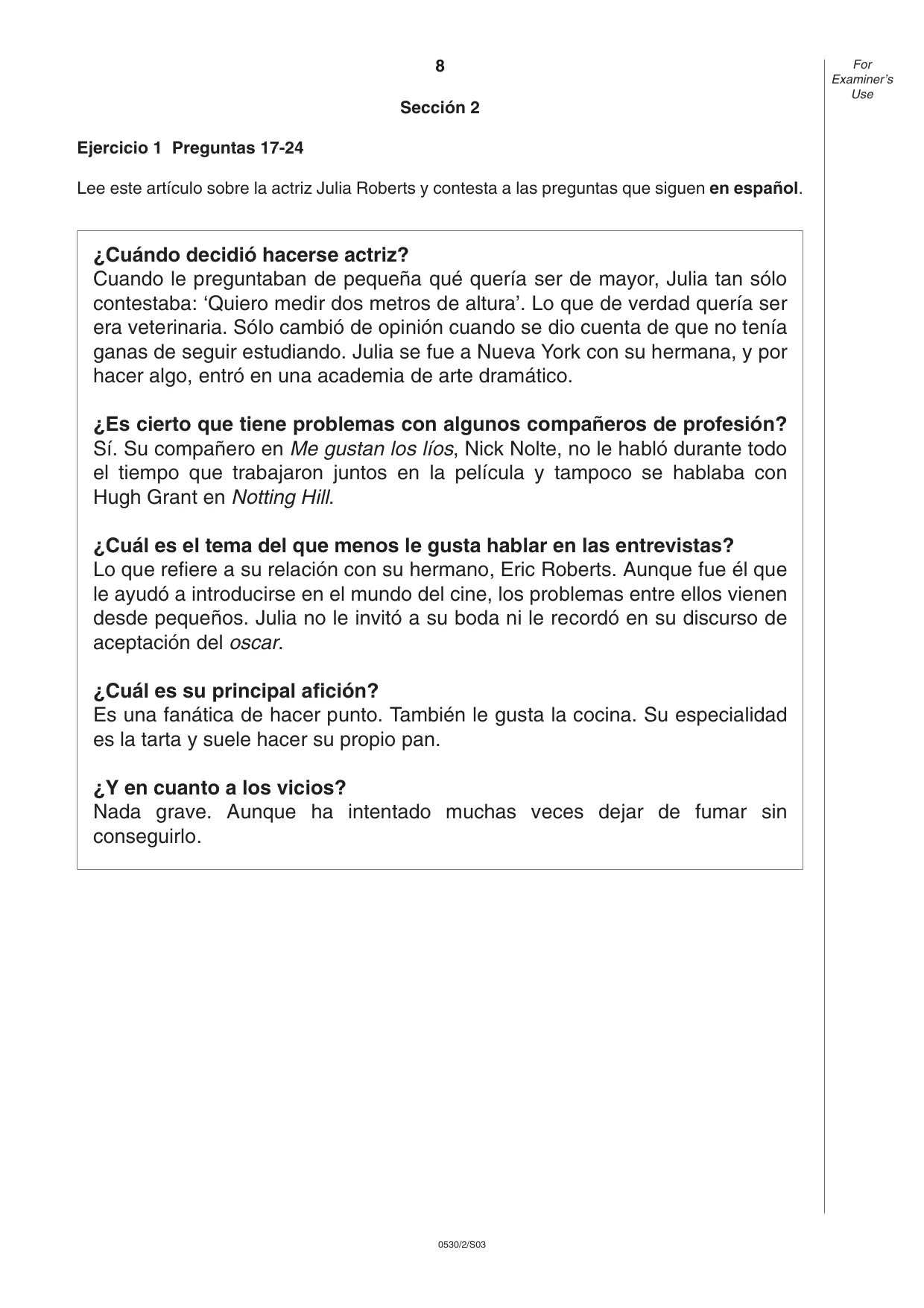 Cambridge IGCSE Spanish - Foreign Language 0530 2003 May/June Paper 2 · Variant 1 question paper, page 8 of 16