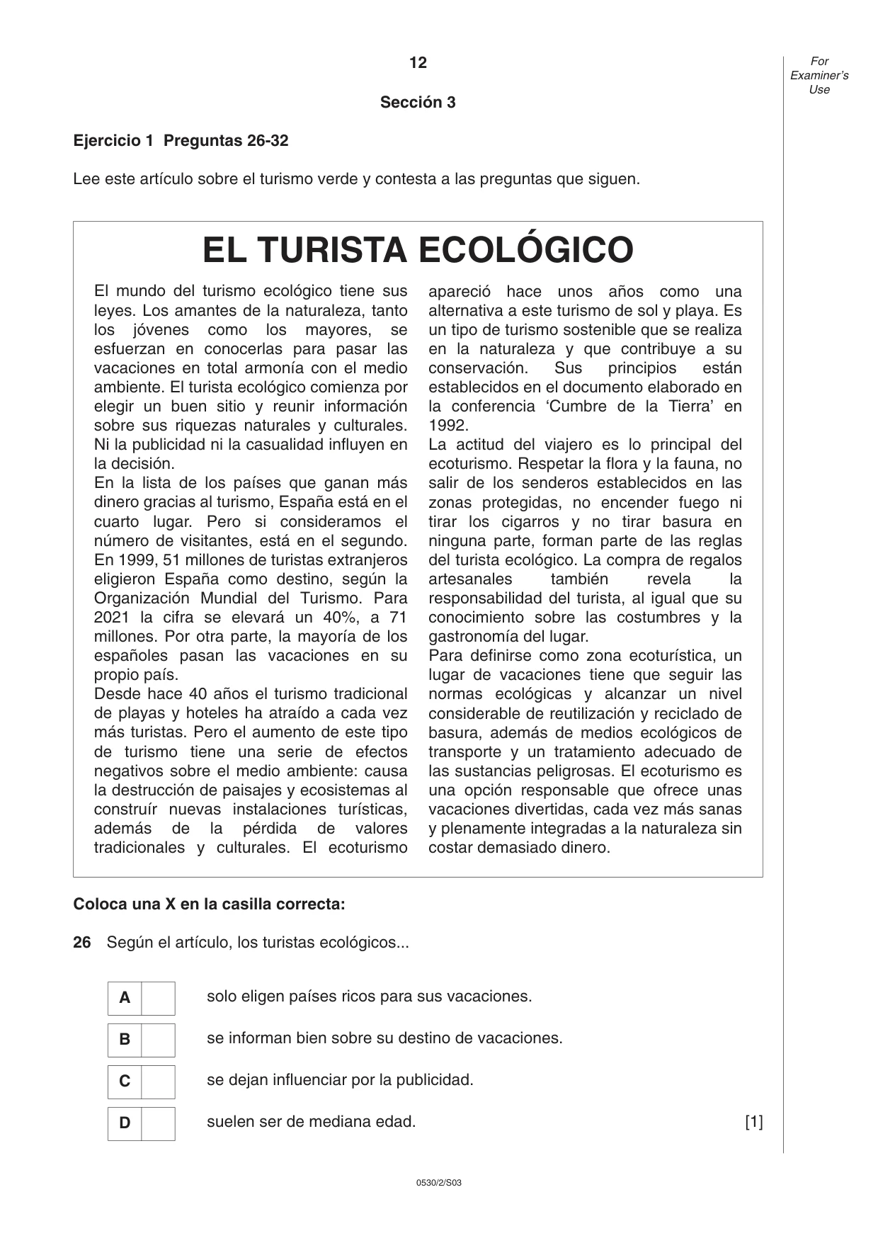 Cambridge IGCSE Spanish - Foreign Language 0530 2003 May/June Paper 2 · Variant 1 question paper, page 12 of 16