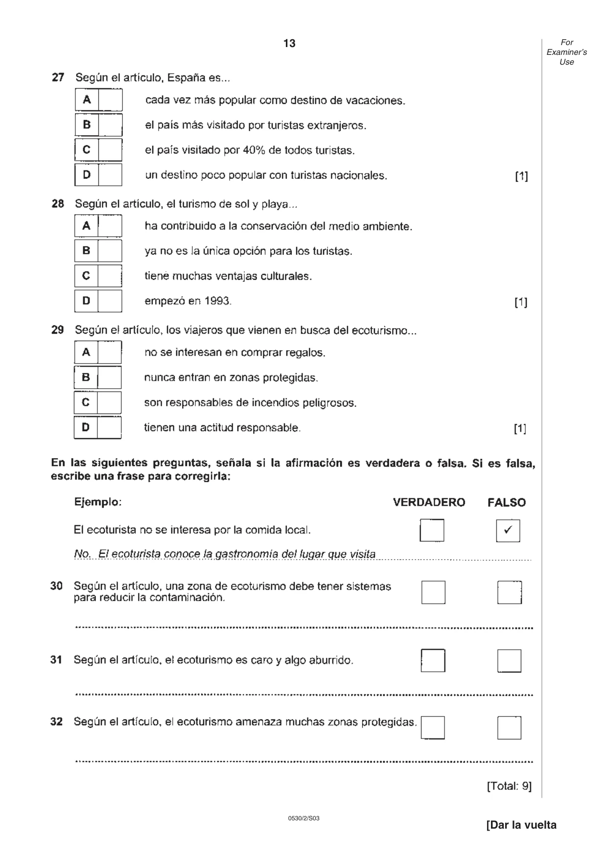 Cambridge IGCSE Spanish - Foreign Language 0530 2003 May/June Paper 2 · Variant 1 question paper, page 13 of 16