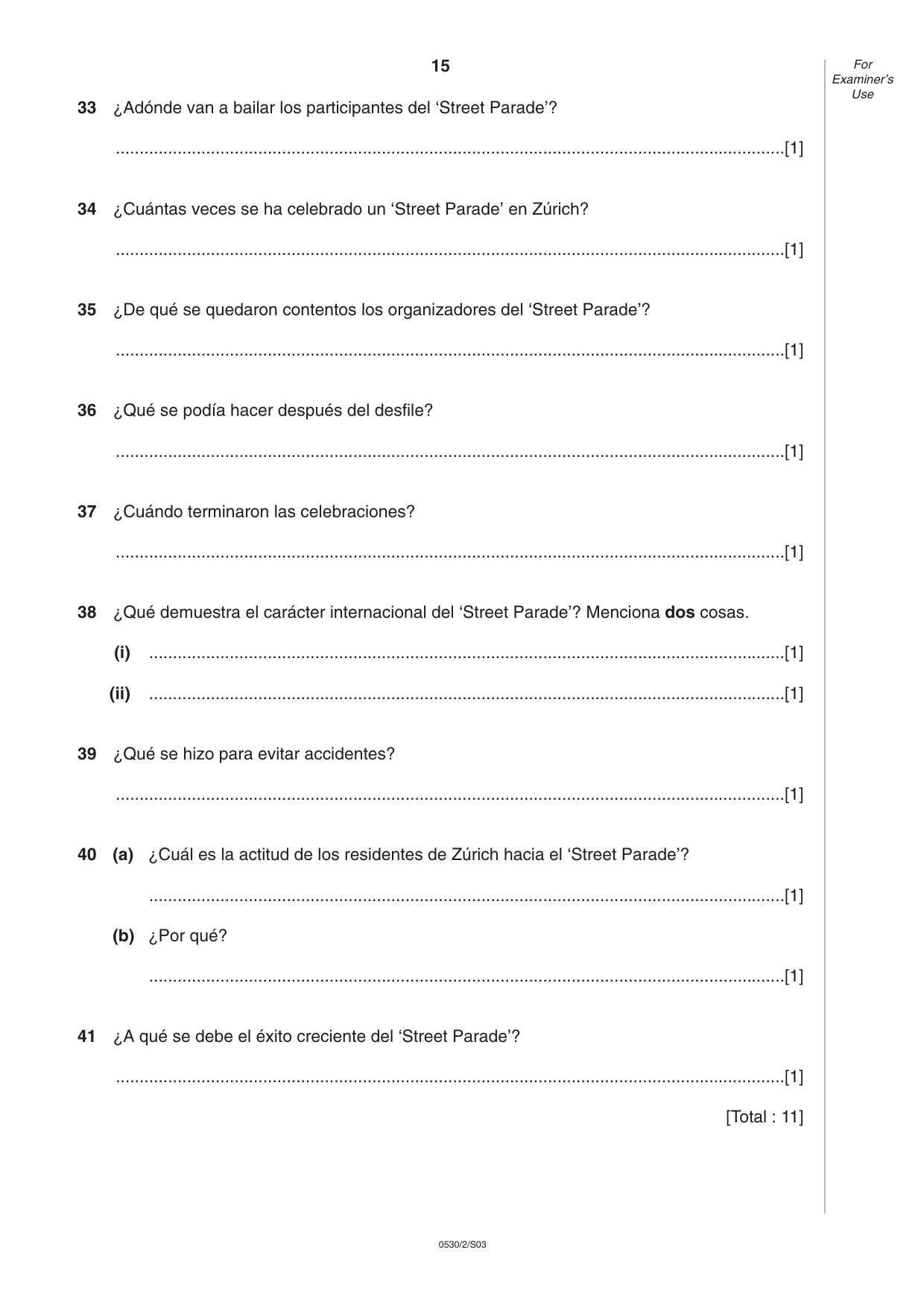 Cambridge IGCSE Spanish - Foreign Language 0530 2003 May/June Paper 2 · Variant 1 question paper, page 15 of 16