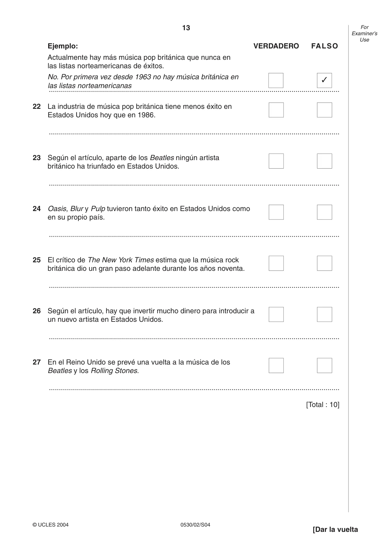 Cambridge IGCSE Spanish - Foreign Language 0530 2004 May/June Paper 2 · Variant 1 question paper, page 13 of 16
