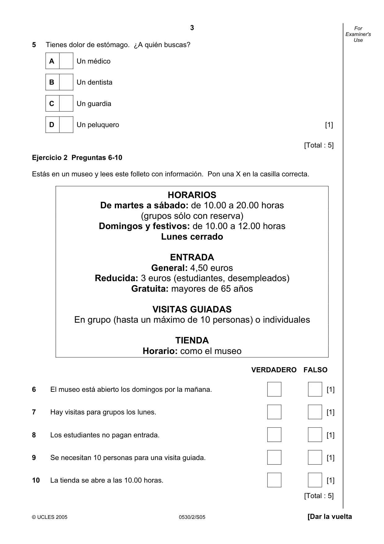 Cambridge IGCSE Spanish - Foreign Language 0530 2005 May/June Paper 2 · Variant 1 question paper, page 3 of 16