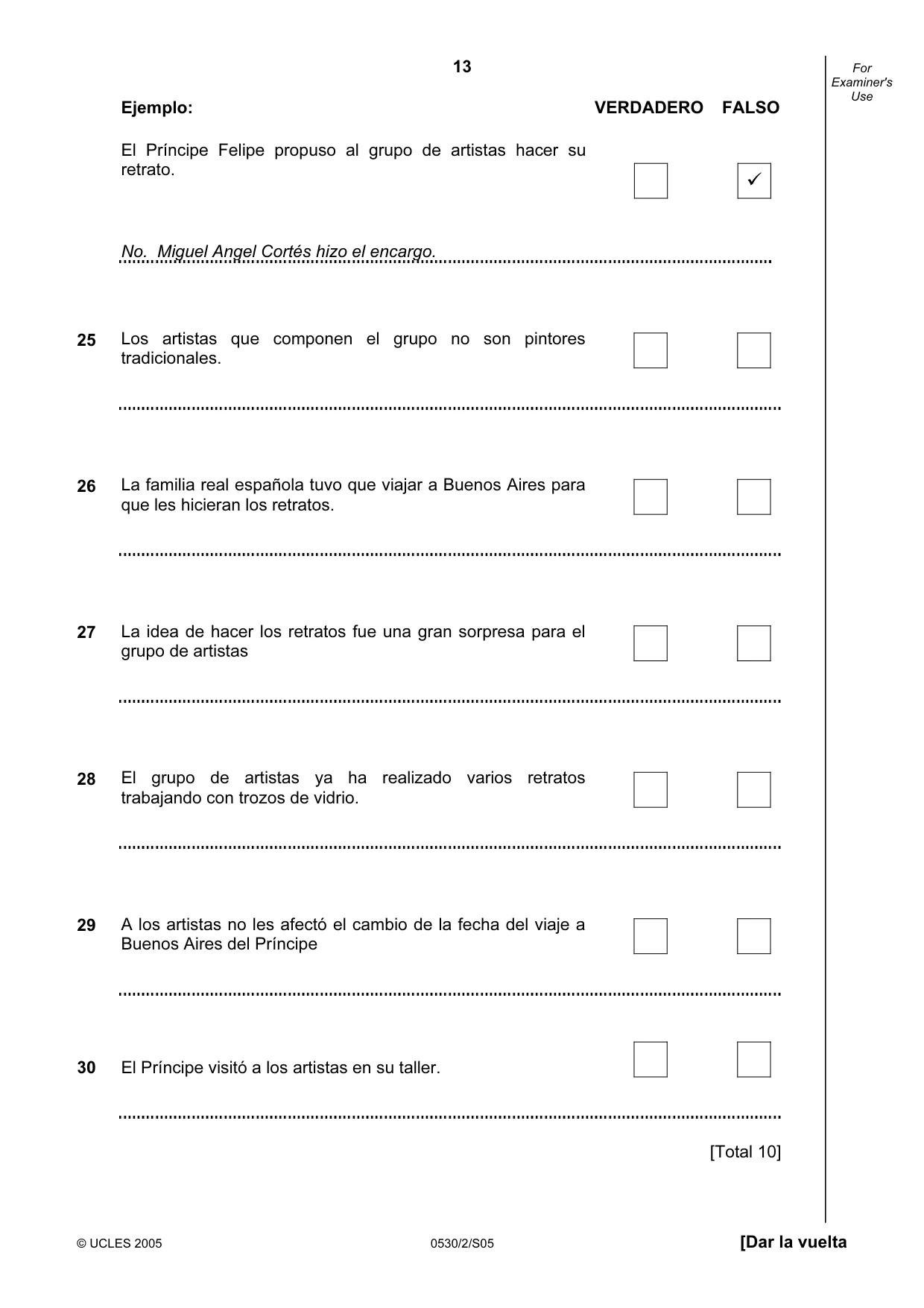 Cambridge IGCSE Spanish - Foreign Language 0530 2005 May/June Paper 2 · Variant 1 question paper, page 13 of 16