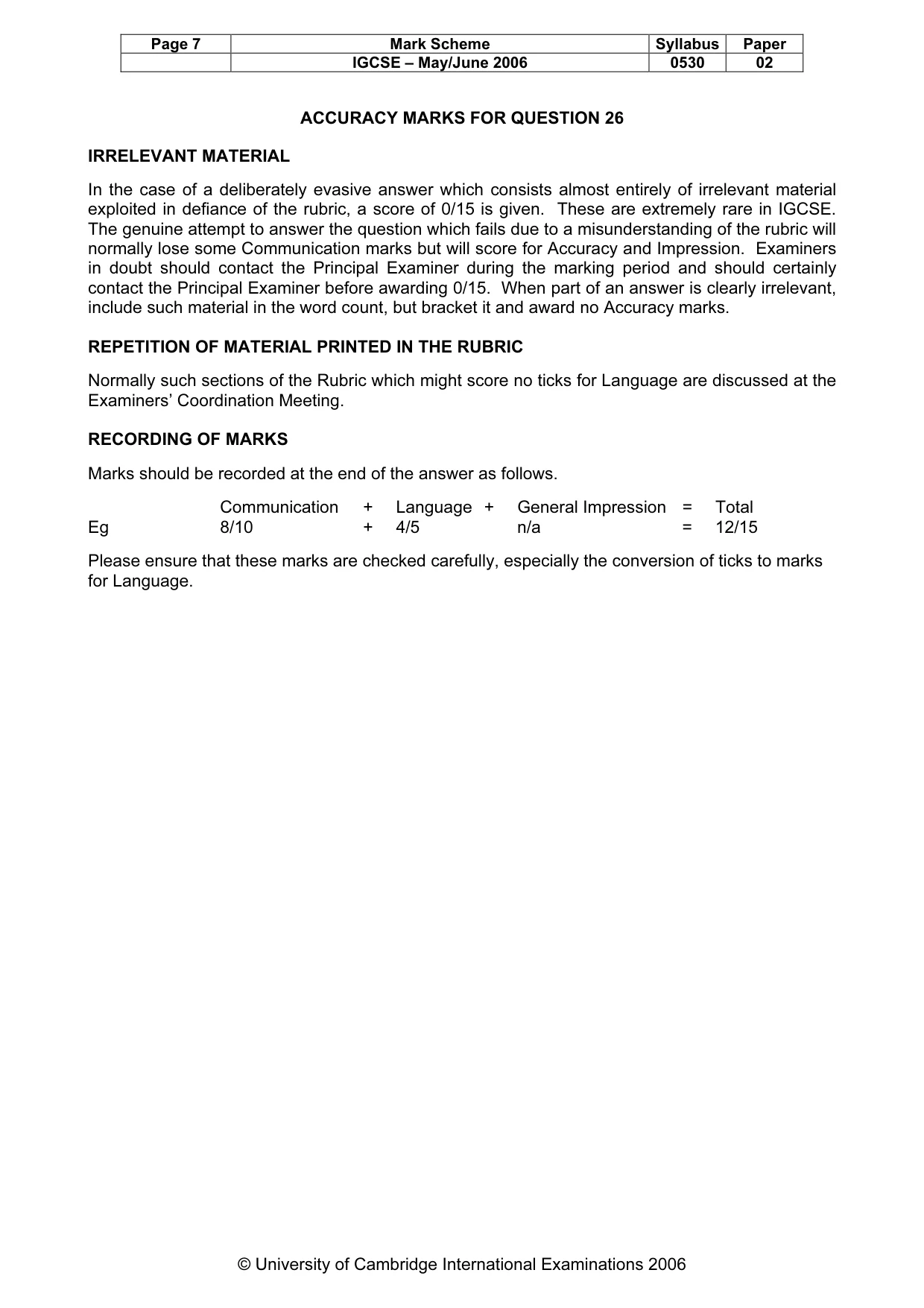 Mark scheme, page 8 of 18