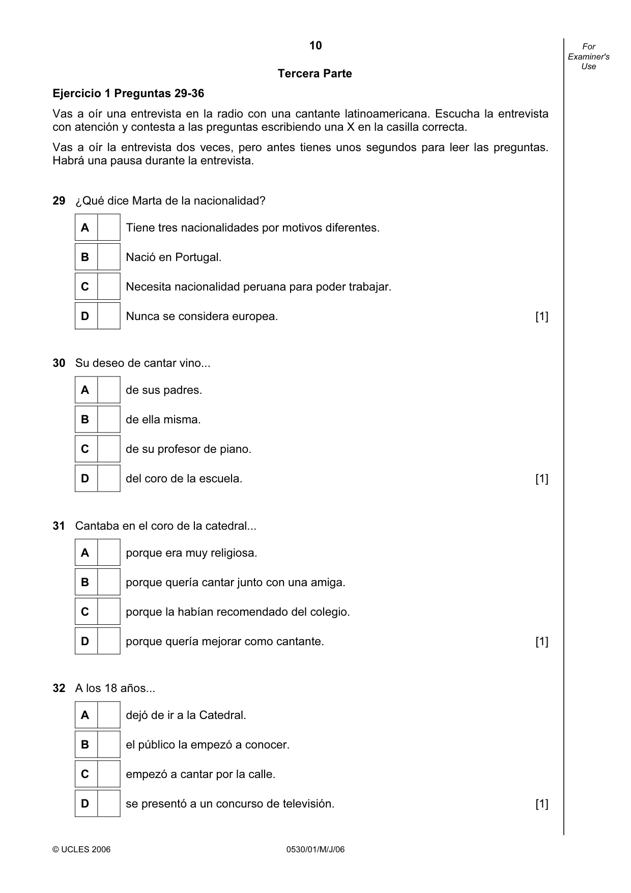 Cambridge IGCSE Spanish - Foreign Language 0530 2006 May/June Paper 1 · Variant 1 question paper, page 10 of 12
