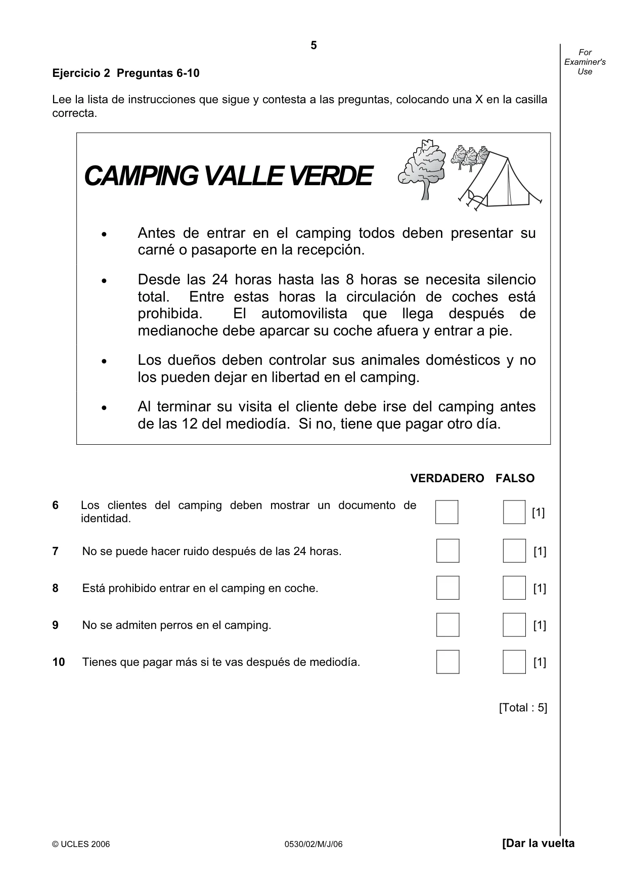 Cambridge IGCSE Spanish - Foreign Language 0530 2006 May/June Paper 2 · Variant 1 question paper, page 5 of 16