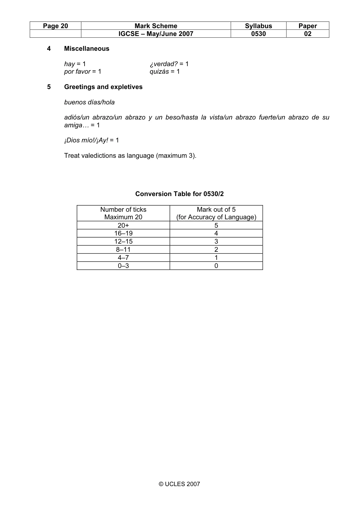Mark scheme, page 20 of 20