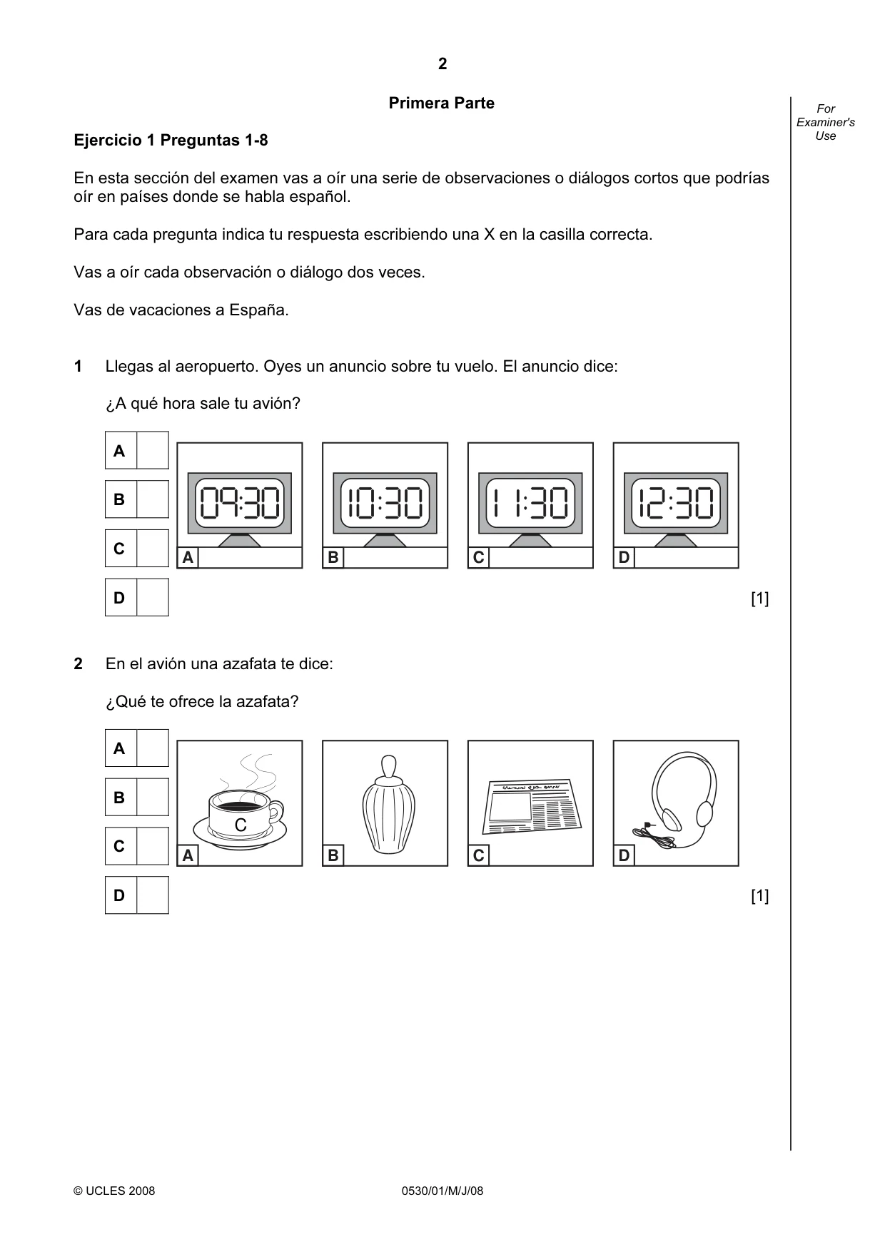 Cambridge IGCSE Spanish - Foreign Language 0530 2008 May/June Paper 1 · Variant 1 question paper, page 2 of 12