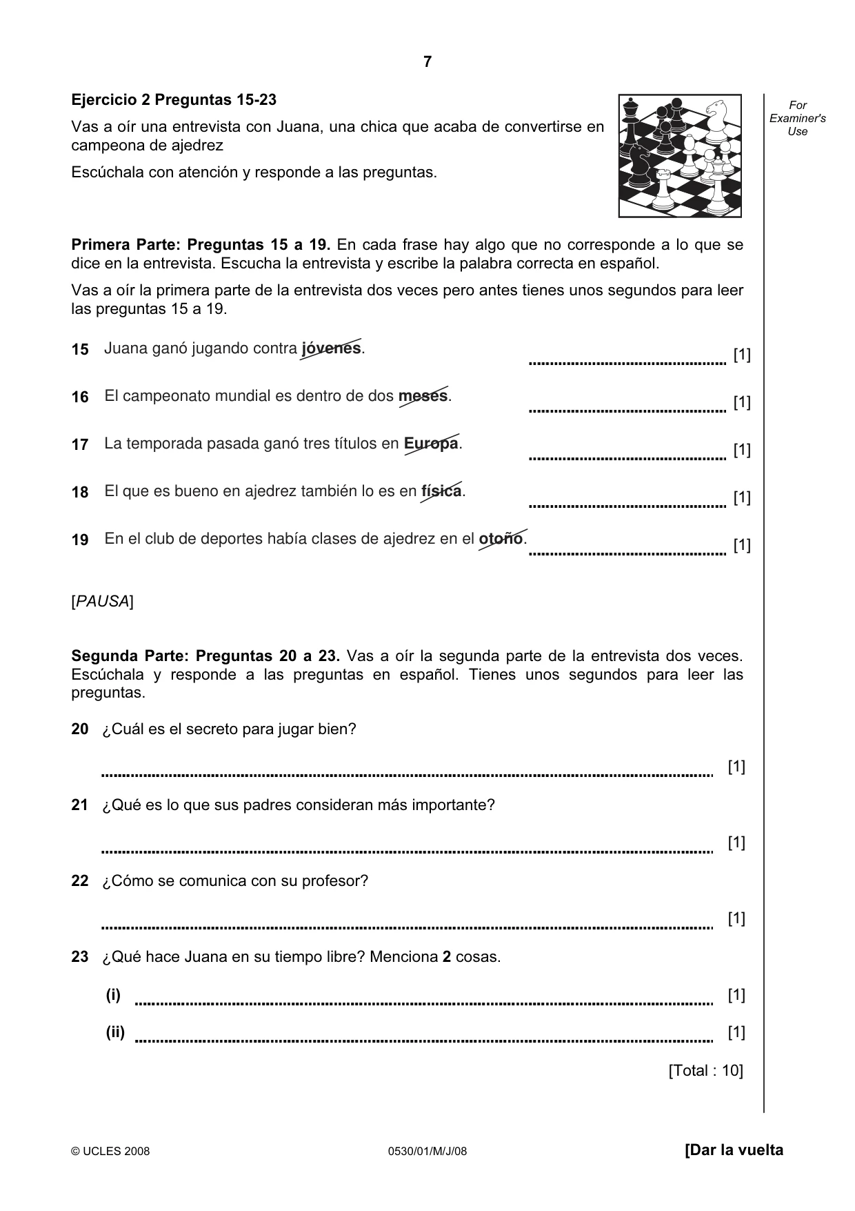 Cambridge IGCSE Spanish - Foreign Language 0530 2008 May/June Paper 1 · Variant 1 question paper, page 7 of 12