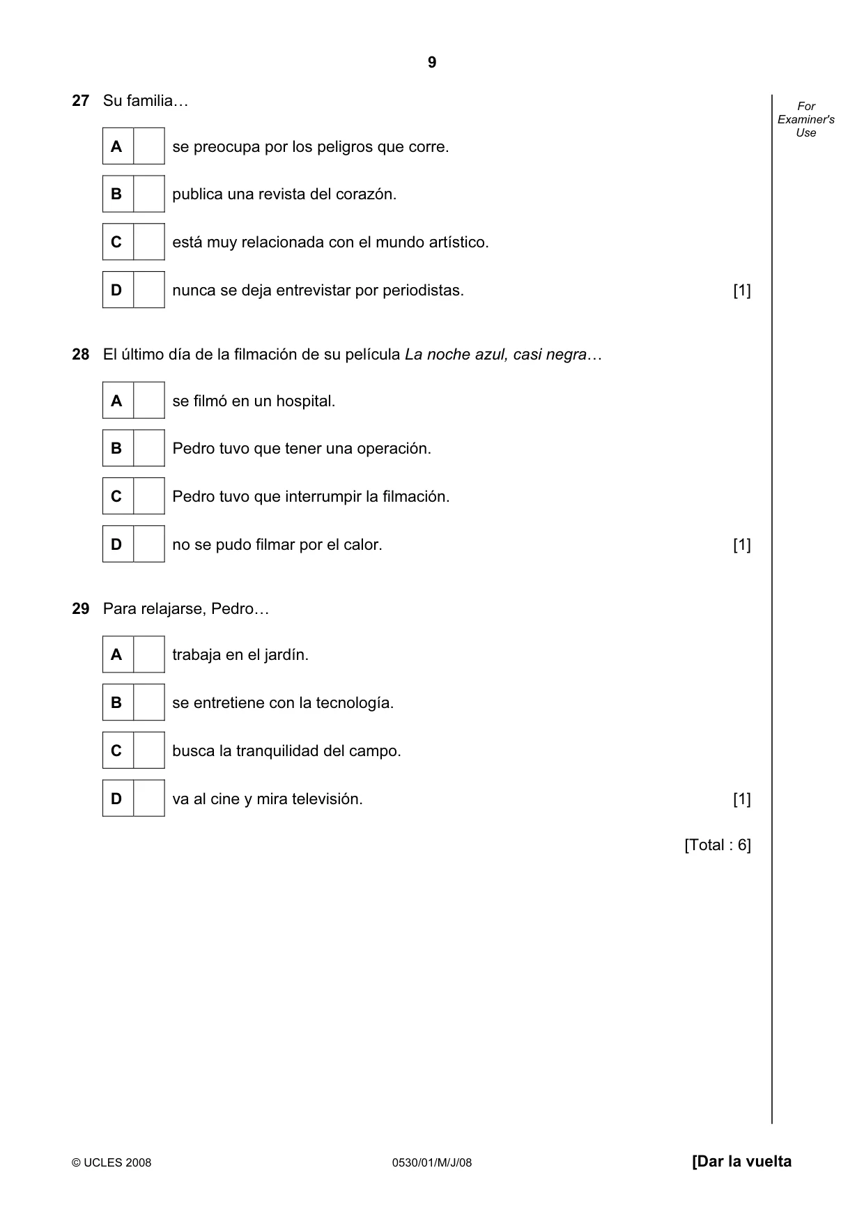Cambridge IGCSE Spanish - Foreign Language 0530 2008 May/June Paper 1 · Variant 1 question paper, page 9 of 12