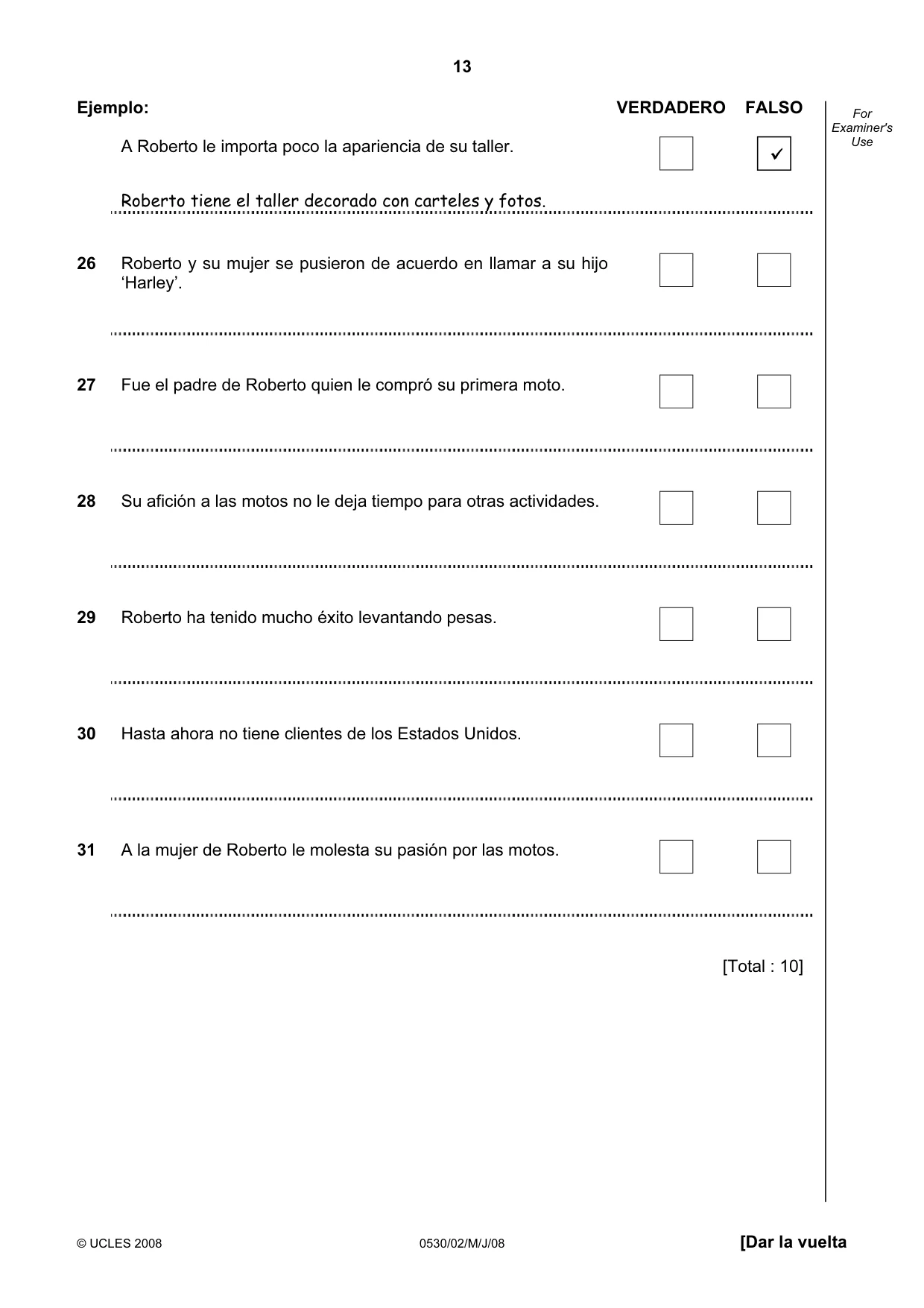 Cambridge IGCSE Spanish - Foreign Language 0530 2008 May/June Paper 2 · Variant 1 question paper, page 13 of 16