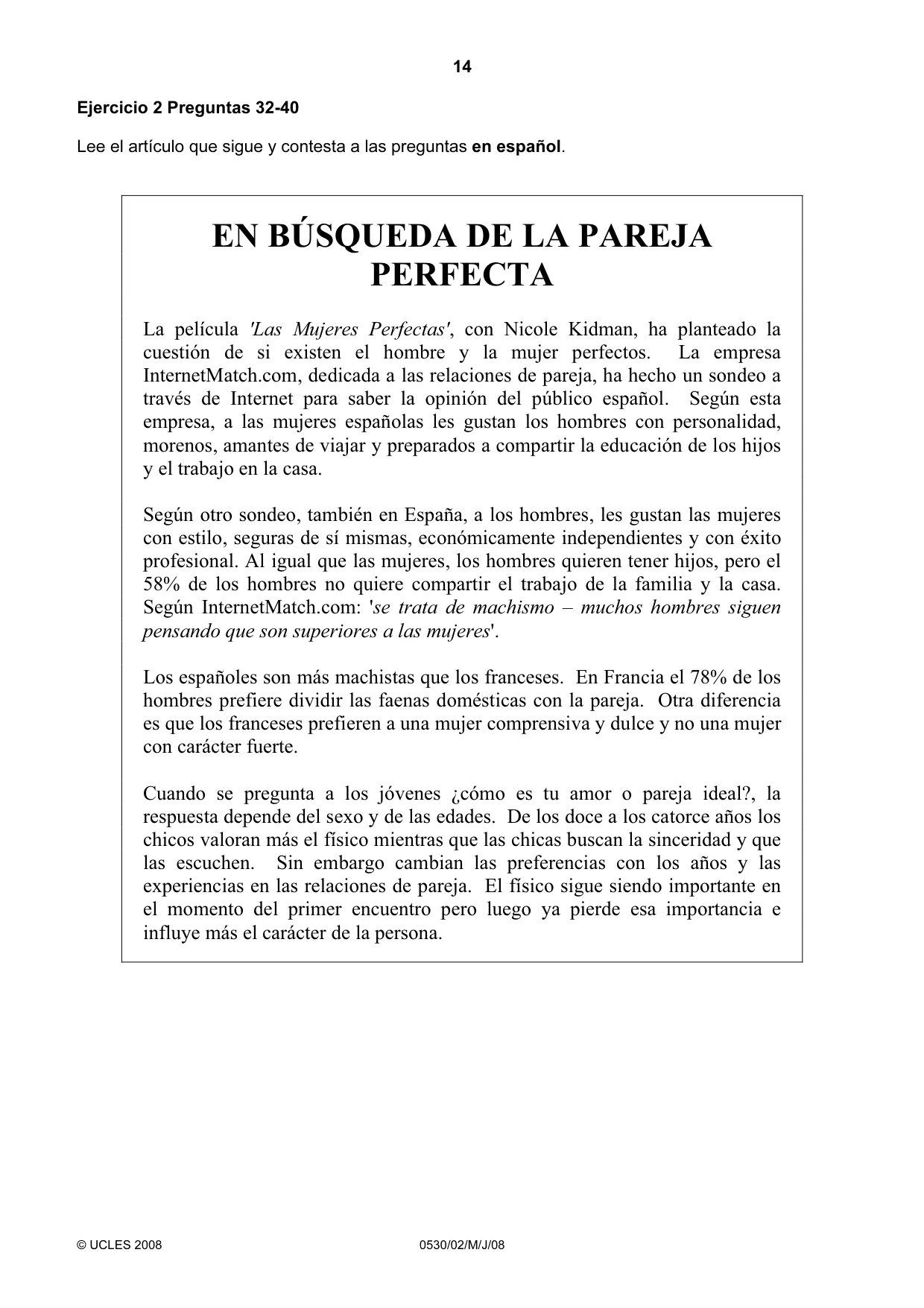 Cambridge IGCSE Spanish - Foreign Language 0530 2008 May/June Paper 2 · Variant 1 question paper, page 14 of 16