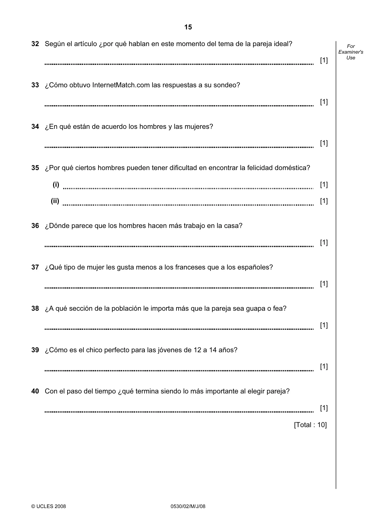 Cambridge IGCSE Spanish - Foreign Language 0530 2008 May/June Paper 2 · Variant 1 question paper, page 15 of 16