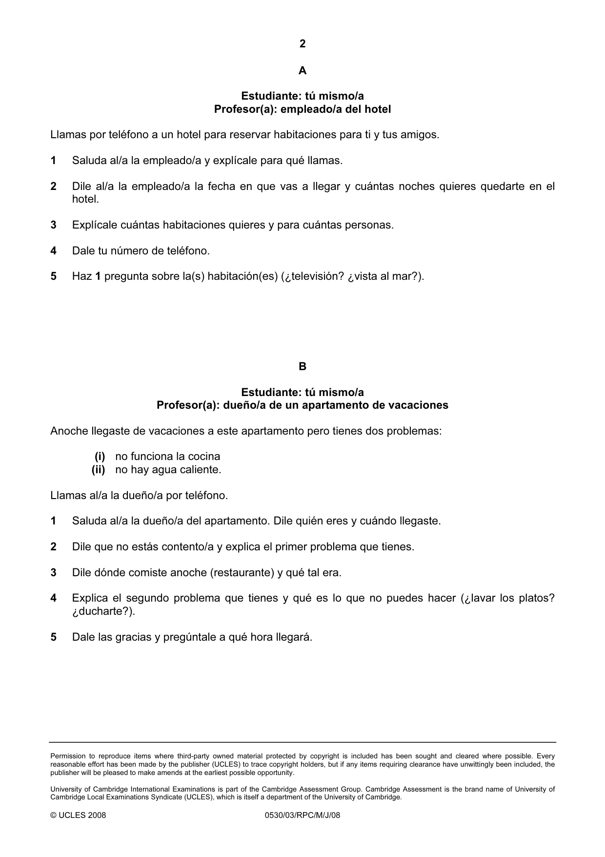 Cambridge IGCSE Spanish - Foreign Language 0530 2008 May/June Paper 3 · Variant 1 question paper, page 2 of 18