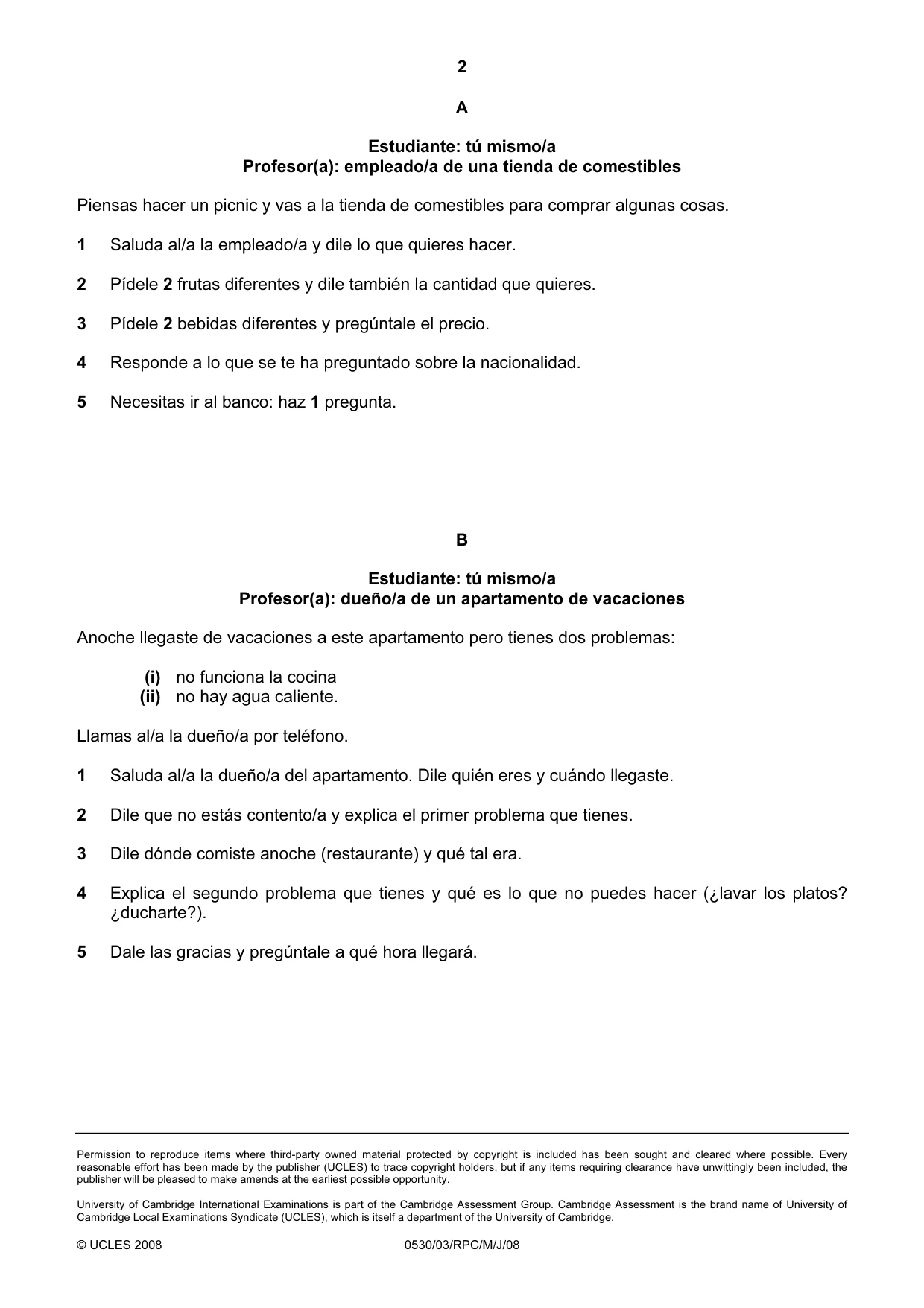 Cambridge IGCSE Spanish - Foreign Language 0530 2008 May/June Paper 3 · Variant 1 question paper, page 8 of 18