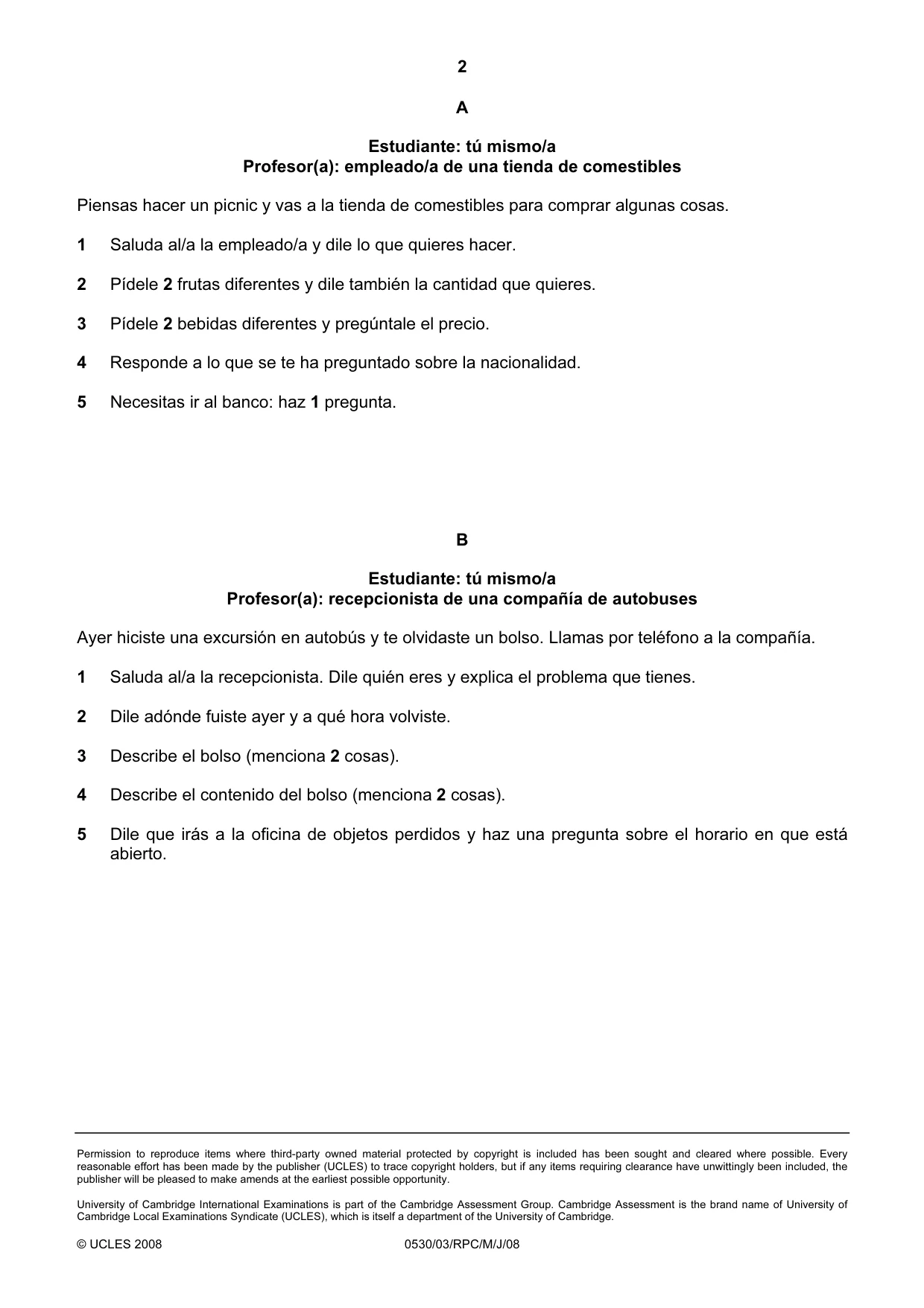 Cambridge IGCSE Spanish - Foreign Language 0530 2008 May/June Paper 3 · Variant 1 question paper, page 10 of 18