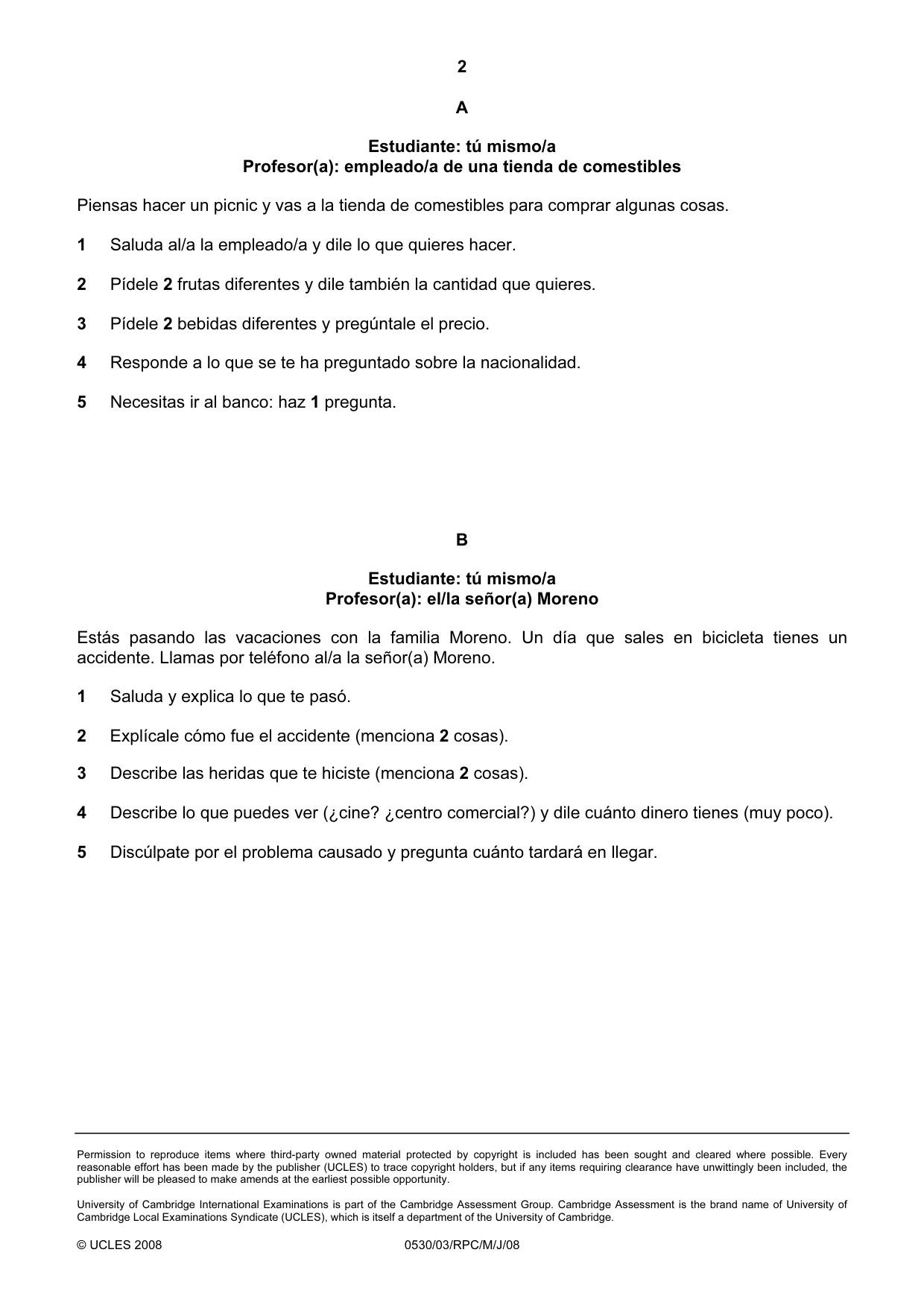 Cambridge IGCSE Spanish - Foreign Language 0530 2008 May/June Paper 3 · Variant 1 question paper, page 12 of 18