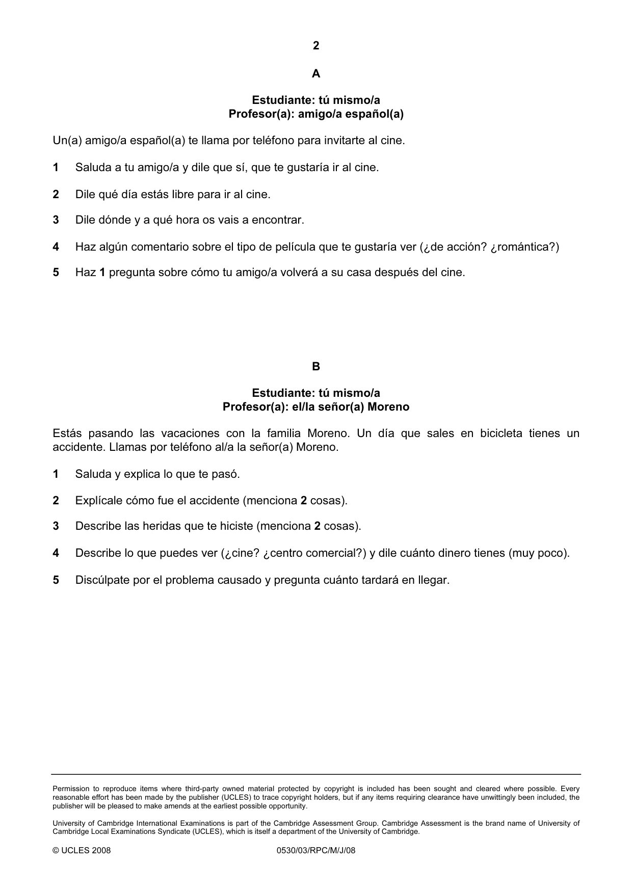 Cambridge IGCSE Spanish - Foreign Language 0530 2008 May/June Paper 3 · Variant 1 question paper, page 18 of 18