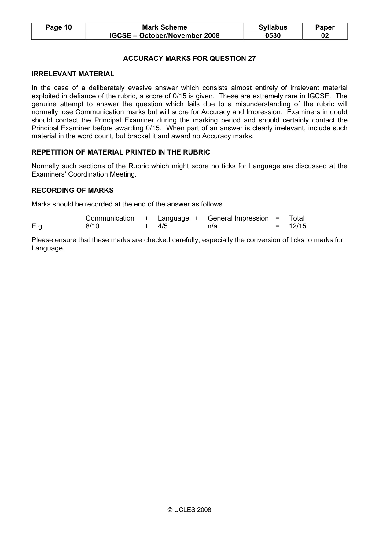 Mark scheme, page 10 of 22