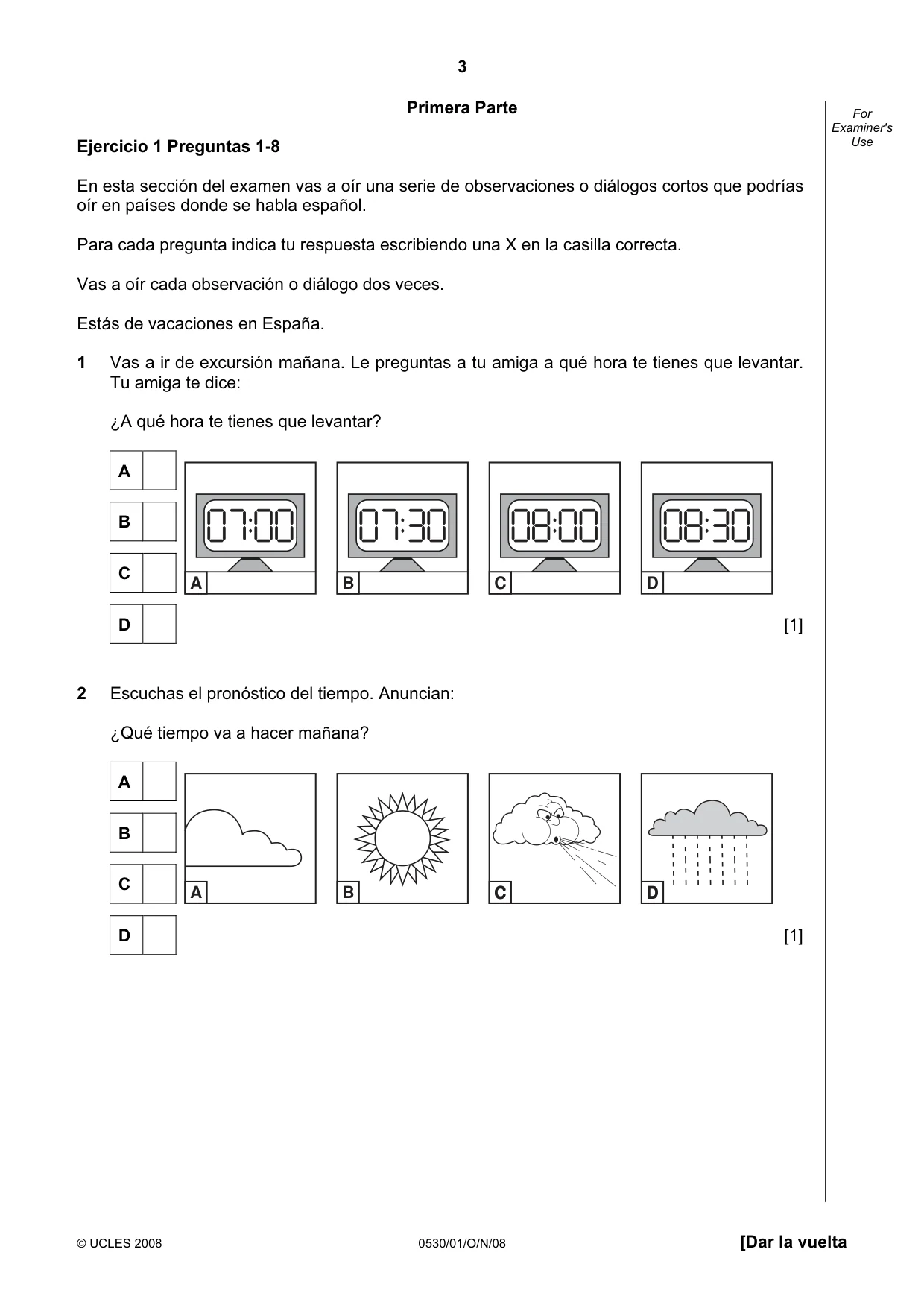 Cambridge IGCSE Spanish - Foreign Language 0530 2008 Oct/Nov Paper 1 · Variant 0 question paper, page 3 of 12