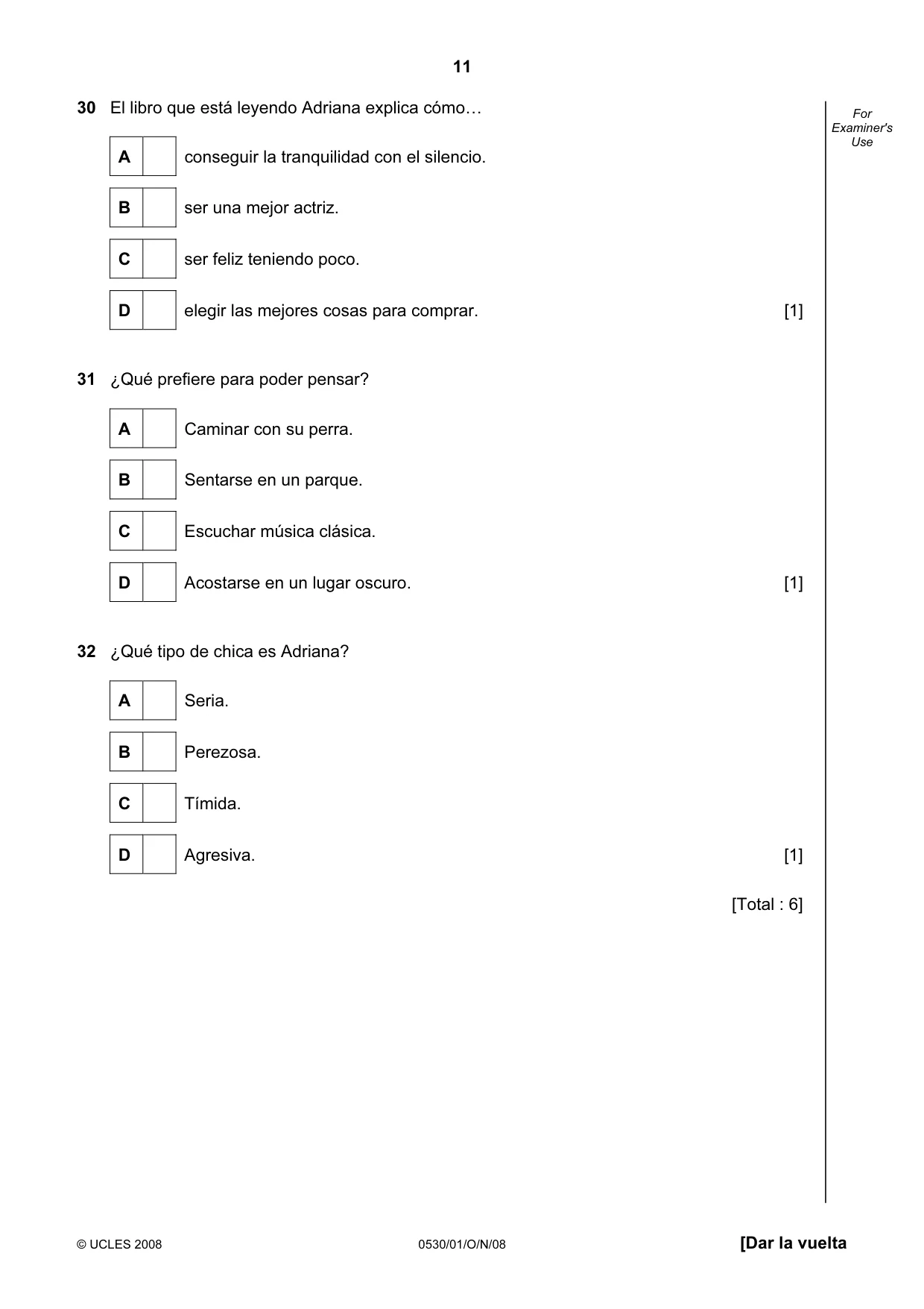 Cambridge IGCSE Spanish - Foreign Language 0530 2008 Oct/Nov Paper 1 · Variant 0 question paper, page 11 of 12