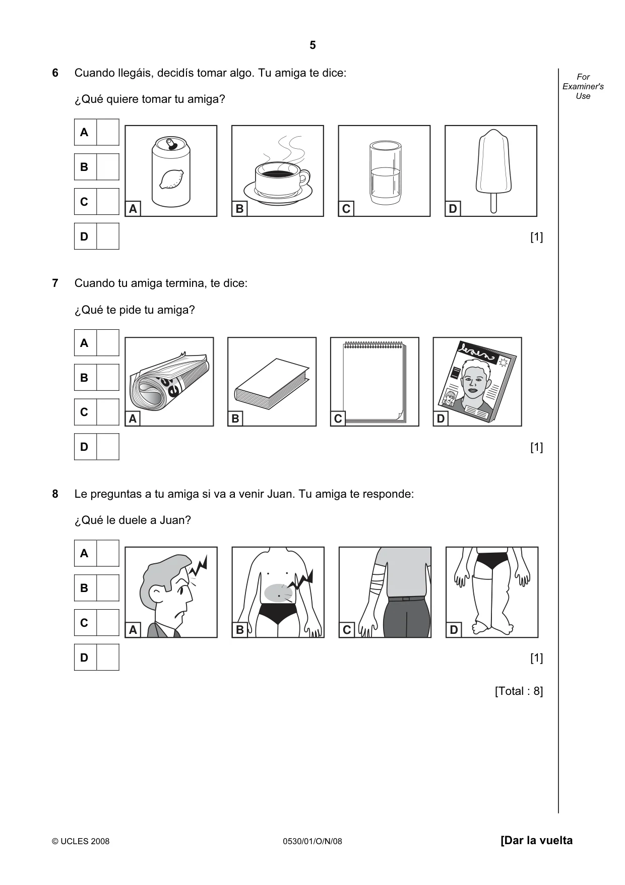 Cambridge IGCSE Spanish - Foreign Language 0530 2008 Oct/Nov Paper 1 · Variant 1 question paper, page 5 of 12