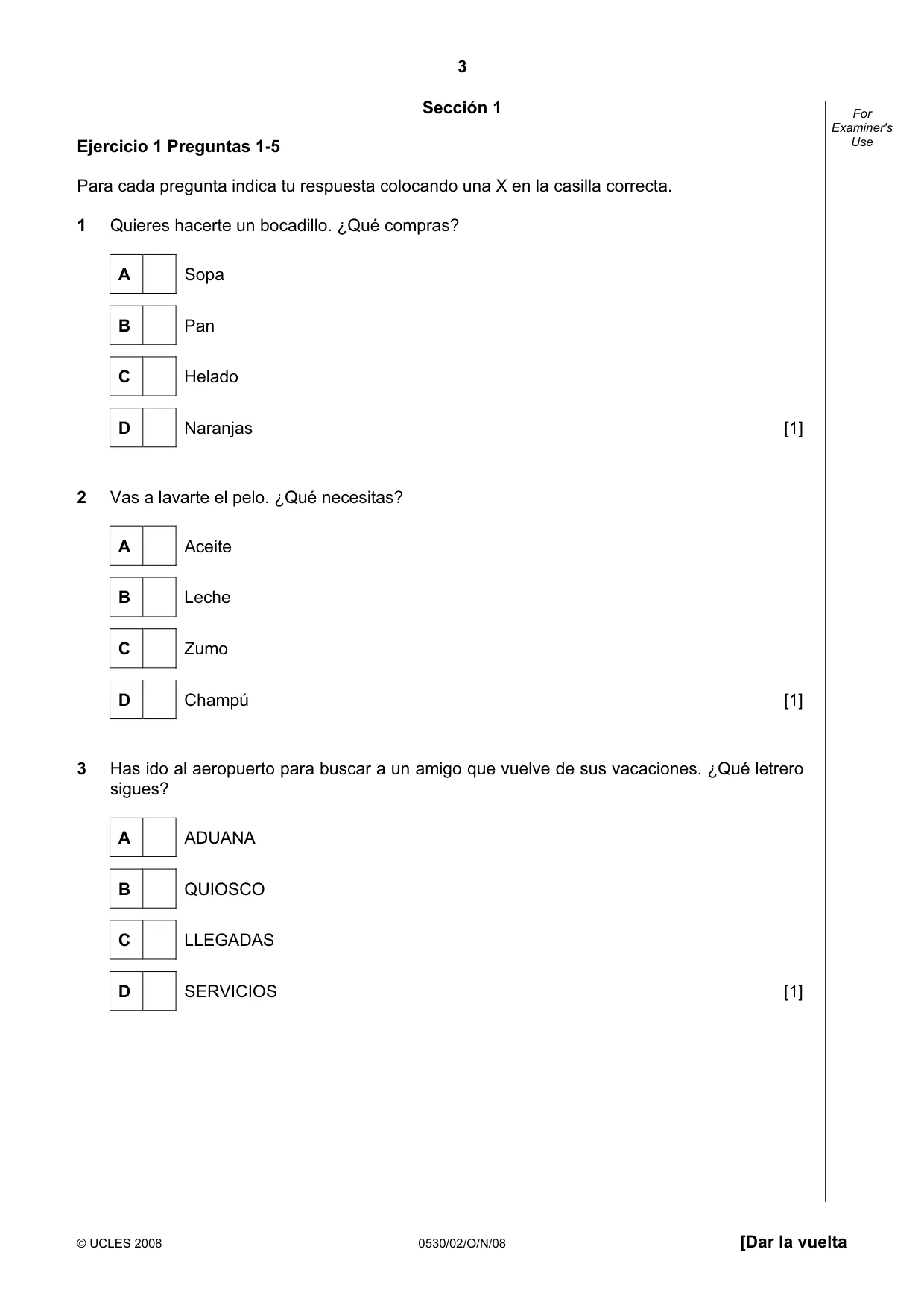 Cambridge IGCSE Spanish - Foreign Language 0530 2008 Oct/Nov Paper 2 · Variant 1 question paper, page 3 of 16