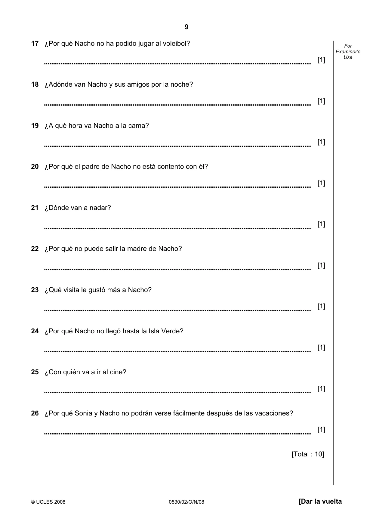 Cambridge IGCSE Spanish - Foreign Language 0530 2008 Oct/Nov Paper 2 · Variant 1 question paper, page 9 of 16
