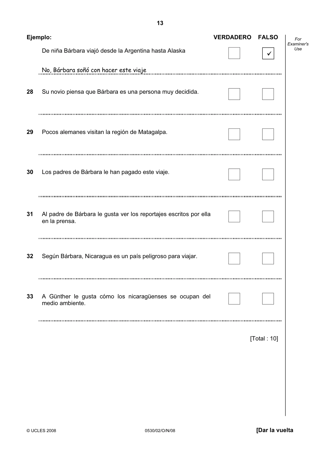 Cambridge IGCSE Spanish - Foreign Language 0530 2008 Oct/Nov Paper 2 · Variant 1 question paper, page 13 of 16