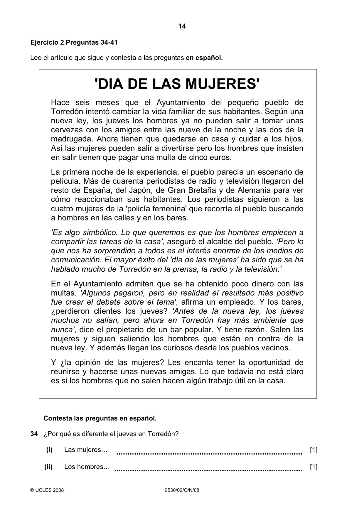 Cambridge IGCSE Spanish - Foreign Language 0530 2008 Oct/Nov Paper 2 · Variant 1 question paper, page 14 of 16