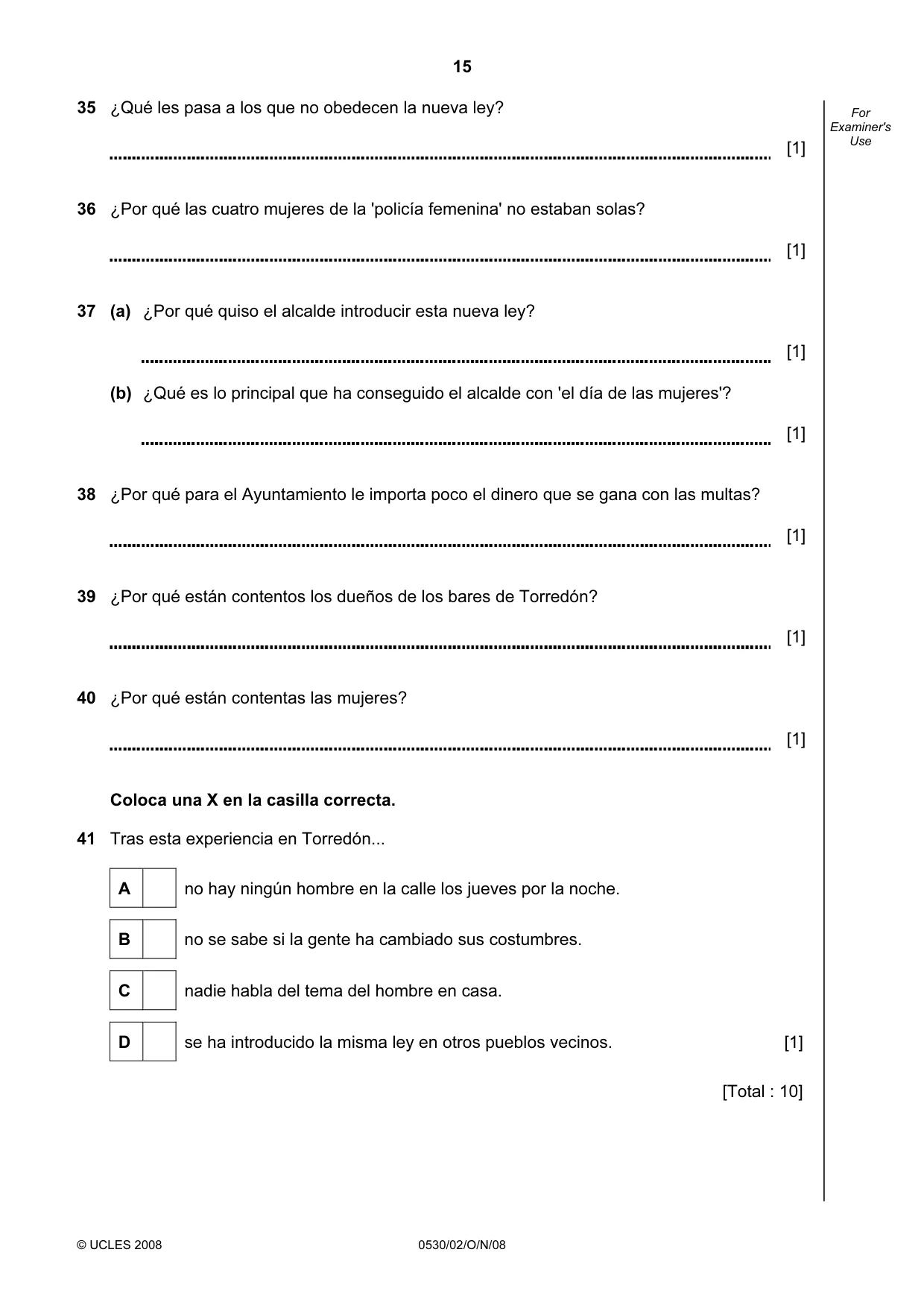 Cambridge IGCSE Spanish - Foreign Language 0530 2008 Oct/Nov Paper 2 · Variant 1 question paper, page 15 of 16