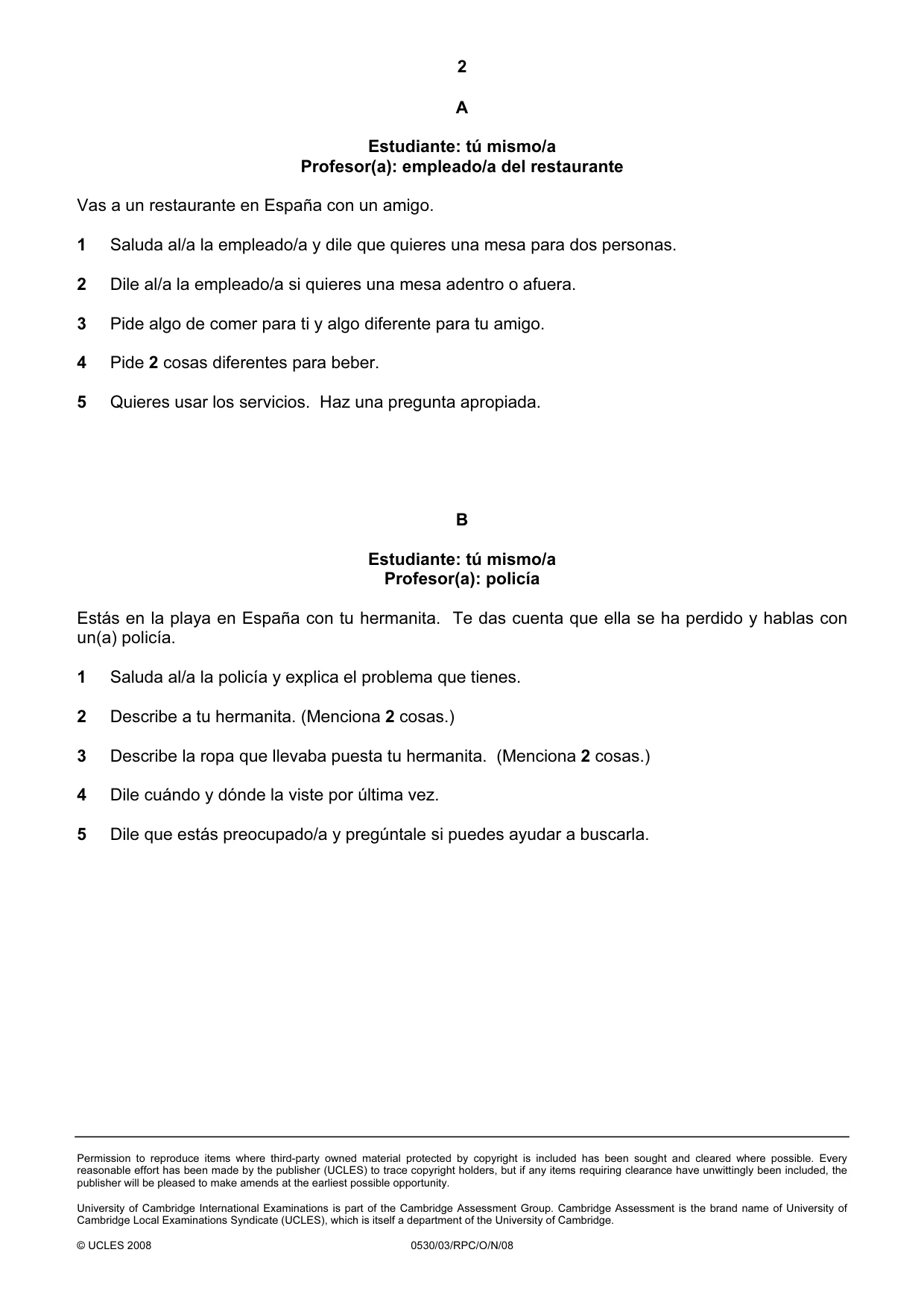 Cambridge IGCSE Spanish - Foreign Language 0530 2008 Oct/Nov Paper 3 · Variant 1 question paper, page 4 of 18