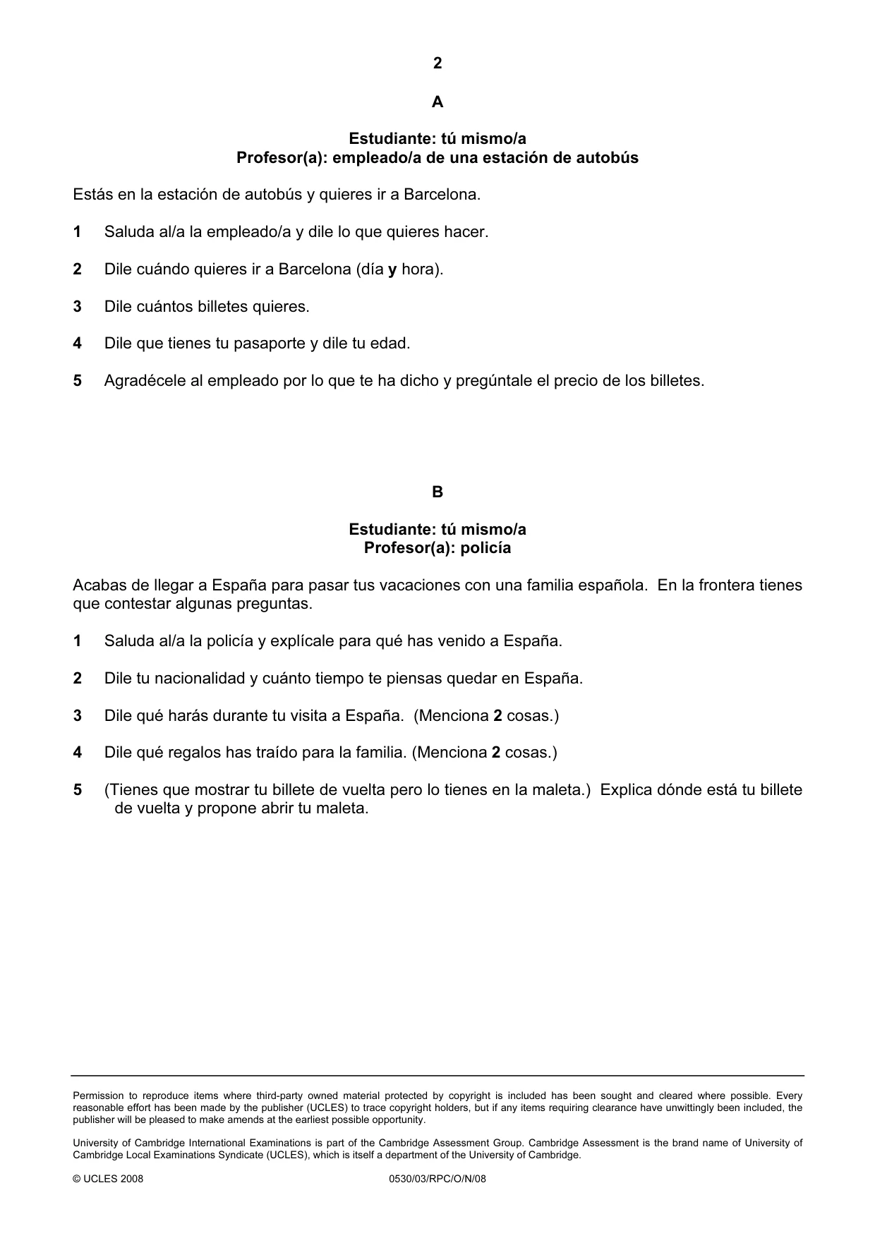Cambridge IGCSE Spanish - Foreign Language 0530 2008 Oct/Nov Paper 3 · Variant 1 question paper, page 8 of 18