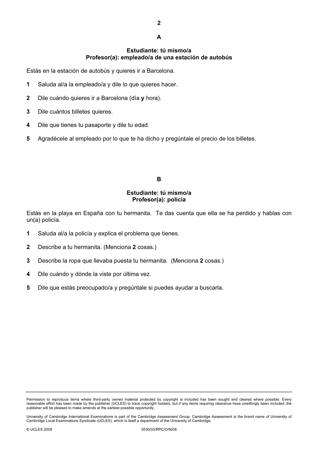 Cambridge IGCSE Spanish - Foreign Language 0530 2008 Oct/Nov Paper 3 · Variant 1 question paper, page 10 of 18