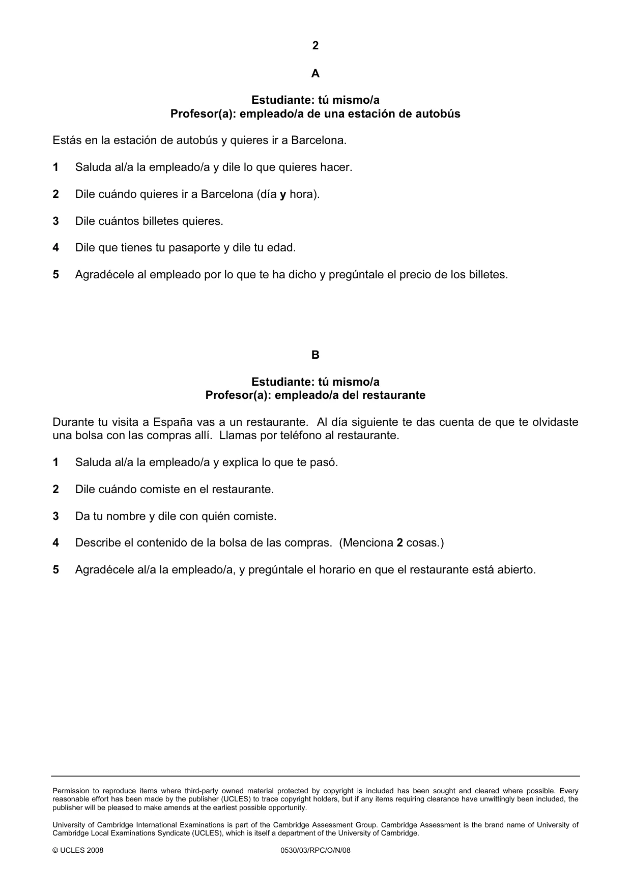Cambridge IGCSE Spanish - Foreign Language 0530 2008 Oct/Nov Paper 3 · Variant 1 question paper, page 12 of 18