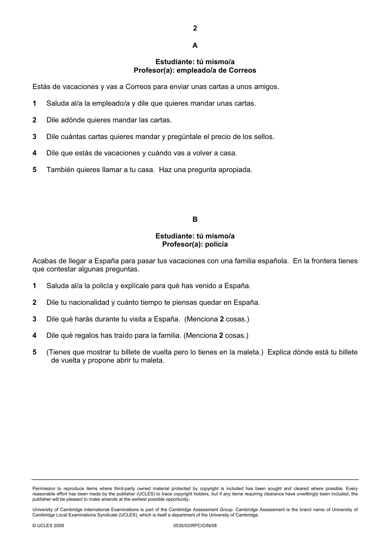 Cambridge IGCSE Spanish - Foreign Language 0530 2008 Oct/Nov Paper 3 · Variant 1 question paper, page 14 of 18