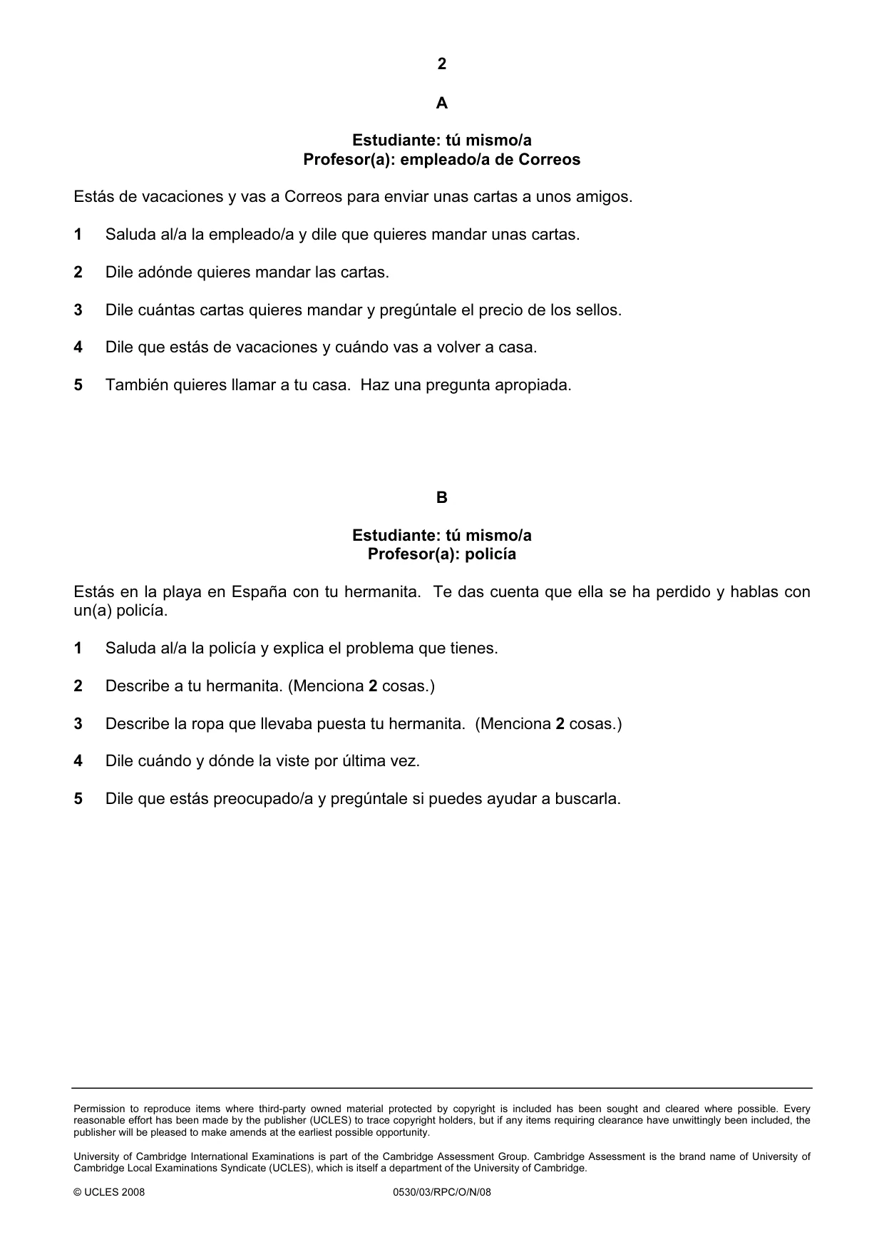 Cambridge IGCSE Spanish - Foreign Language 0530 2008 Oct/Nov Paper 3 · Variant 1 question paper, page 16 of 18