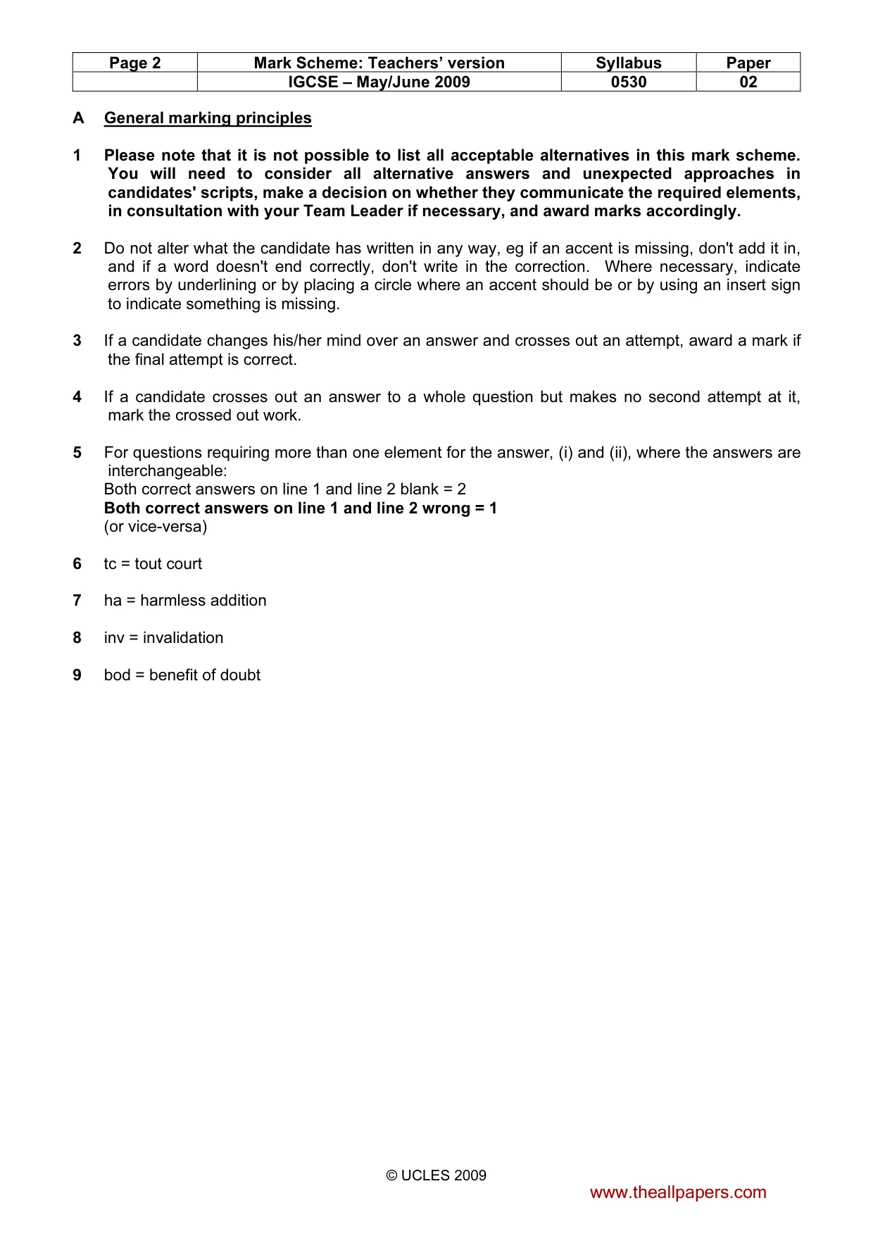 Mark scheme, page 2 of 9