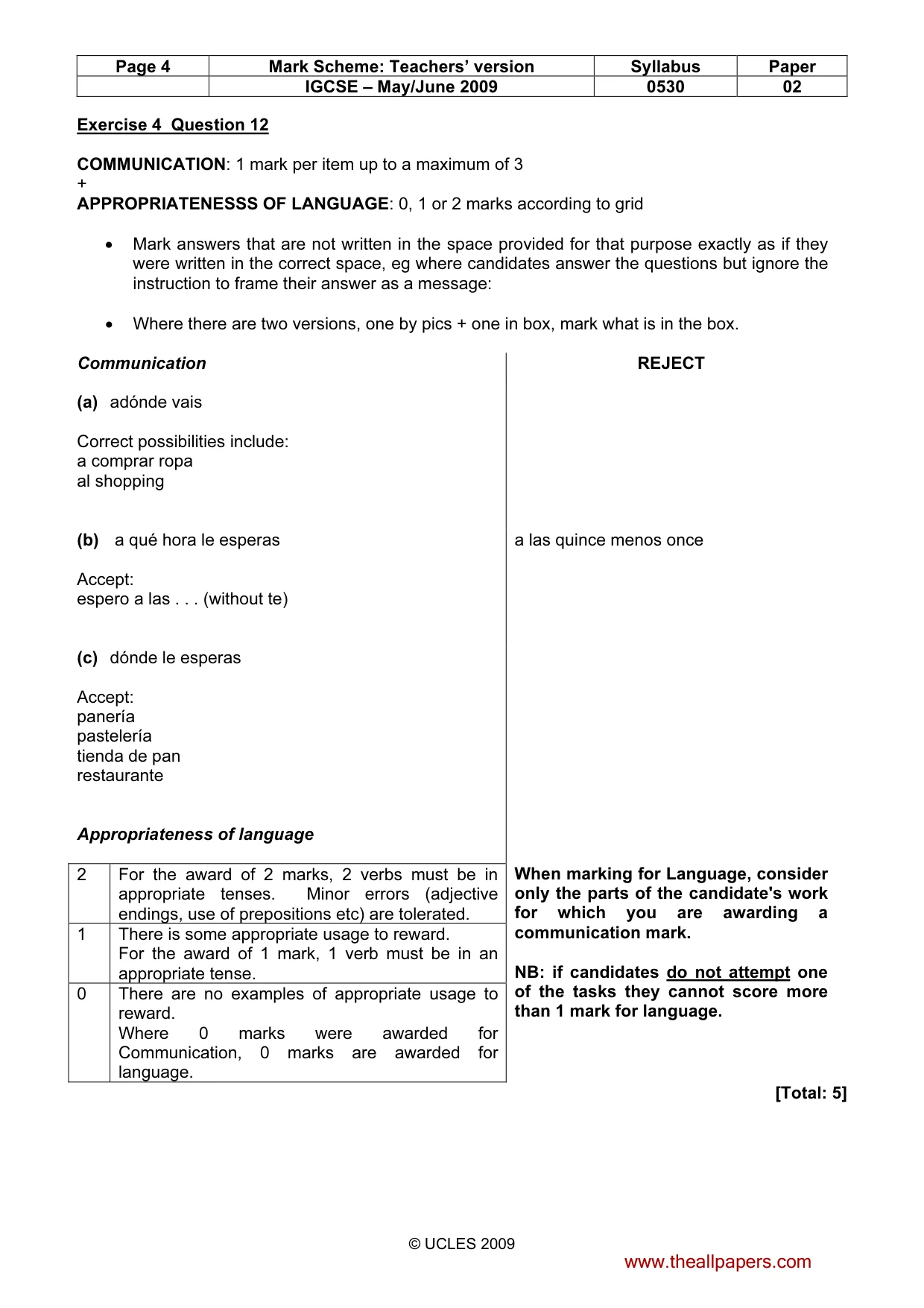Mark scheme, page 4 of 9